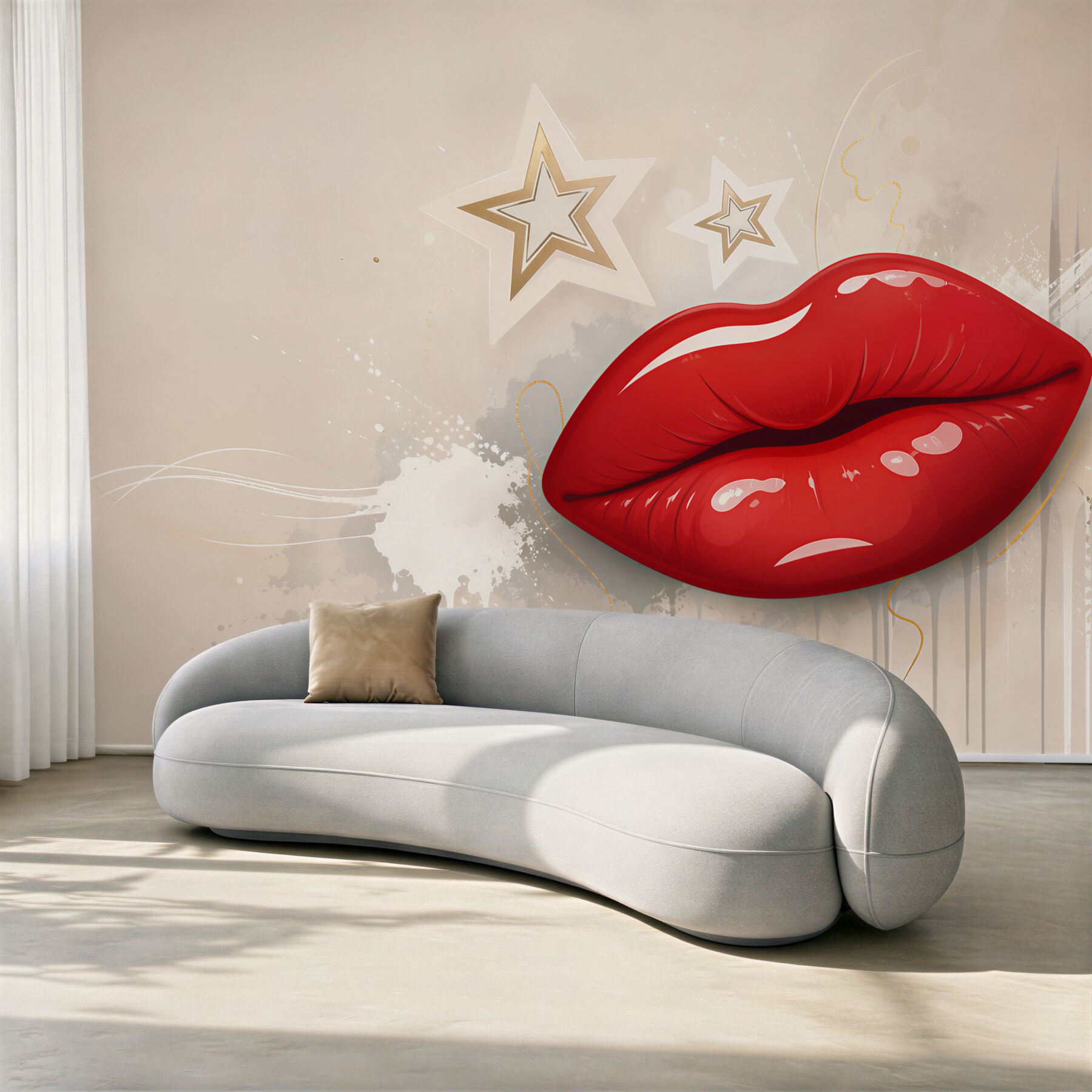 Fototapeta czerwone usta w stylu pop art nowoczesna do salonu