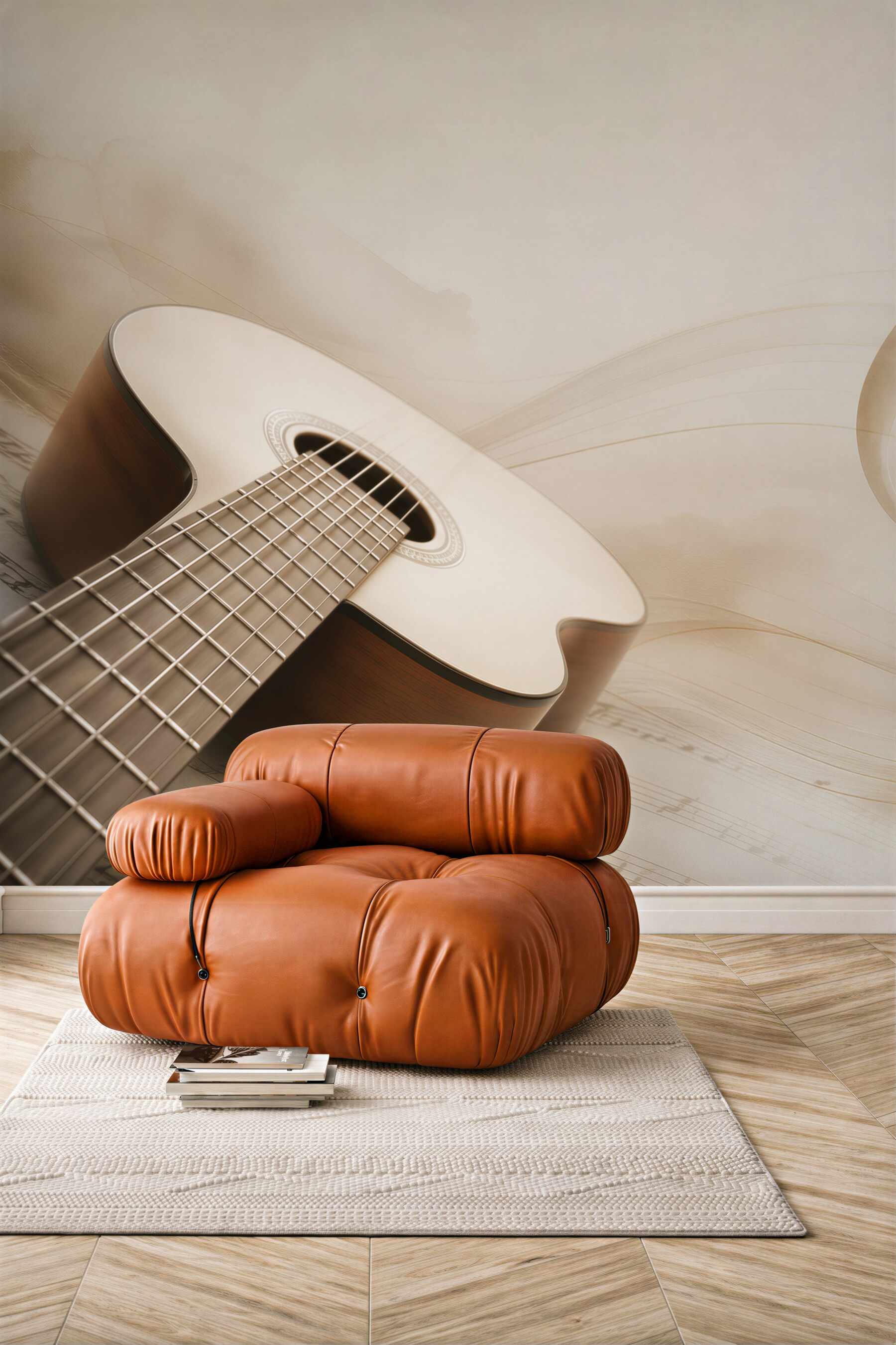 Fototapeta gitara i nuty w beżowych tonach do pokoju muzycznego
