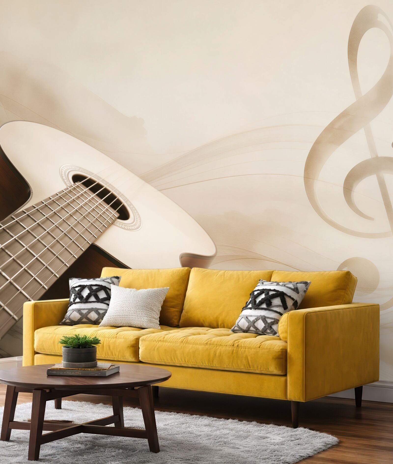 Fototapeta gitara i nuty w beżowych tonach do pokoju muzycznego