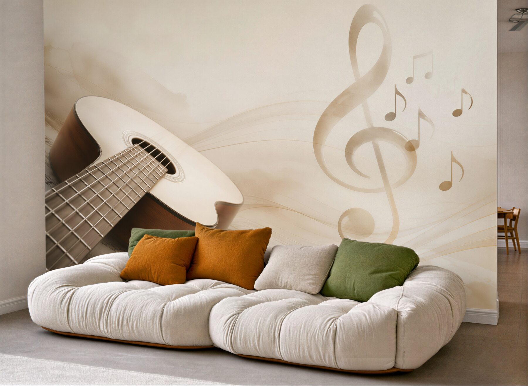Fototapeta gitara i nuty w beżowych tonach do pokoju muzycznego