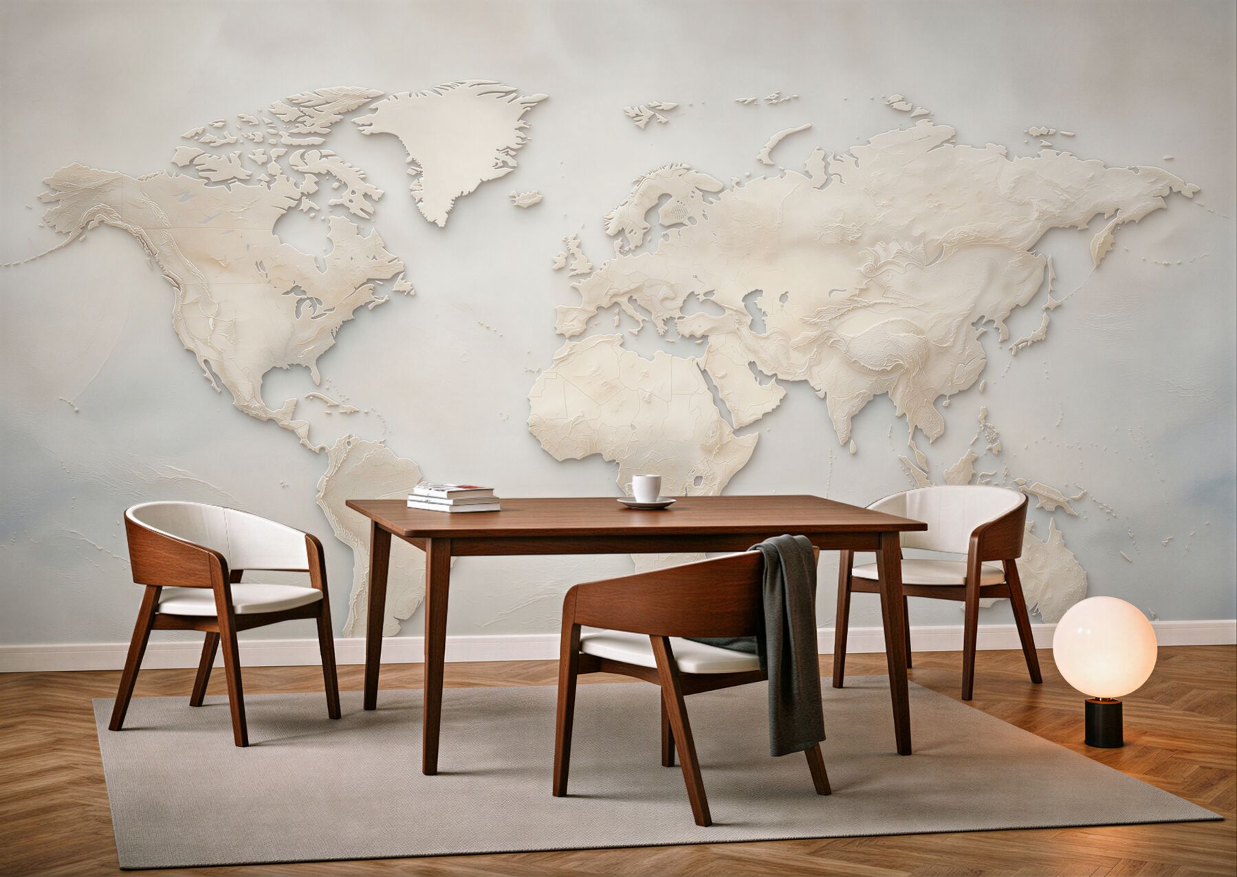 Fototapeta mapa świata beżowa 3D elegancka do biura i salonu