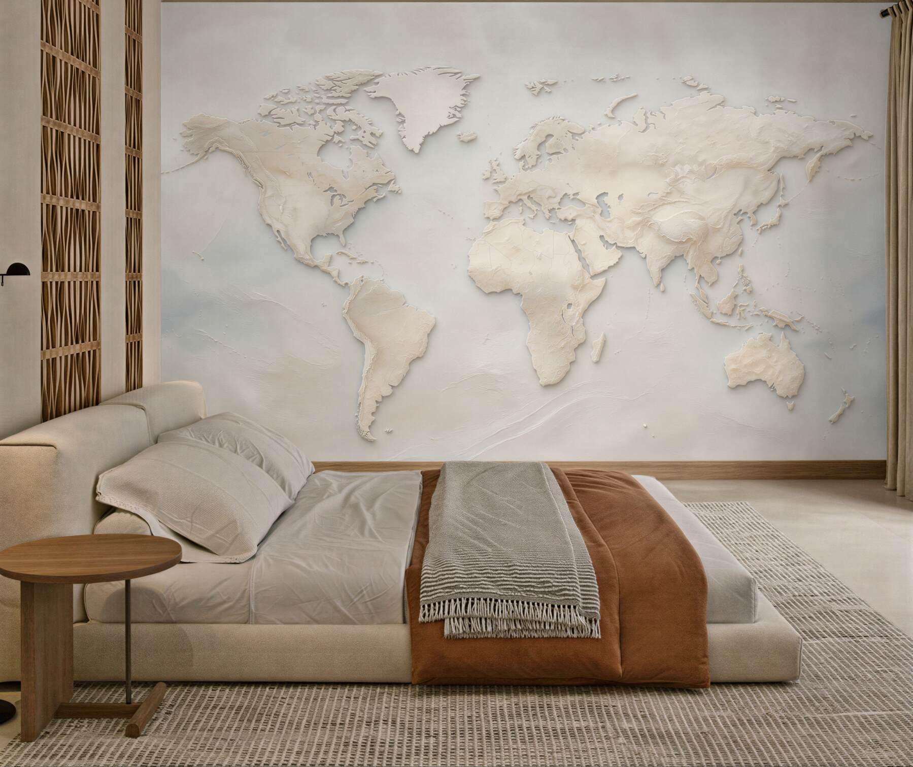 Fototapeta mapa świata beżowa 3D elegancka do biura i salonu