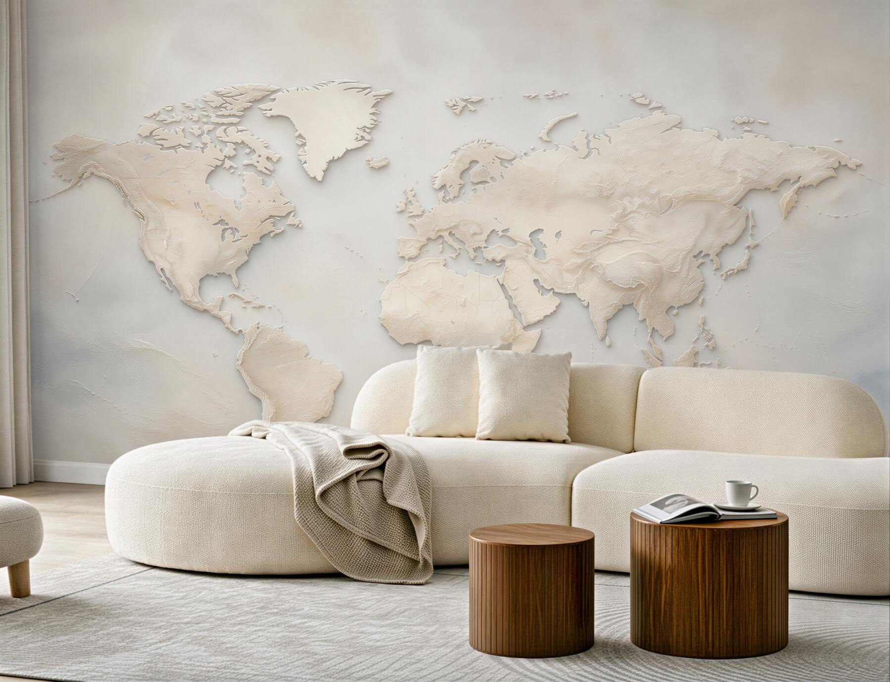 Fototapeta mapa świata beżowa 3D elegancka do biura i salonu