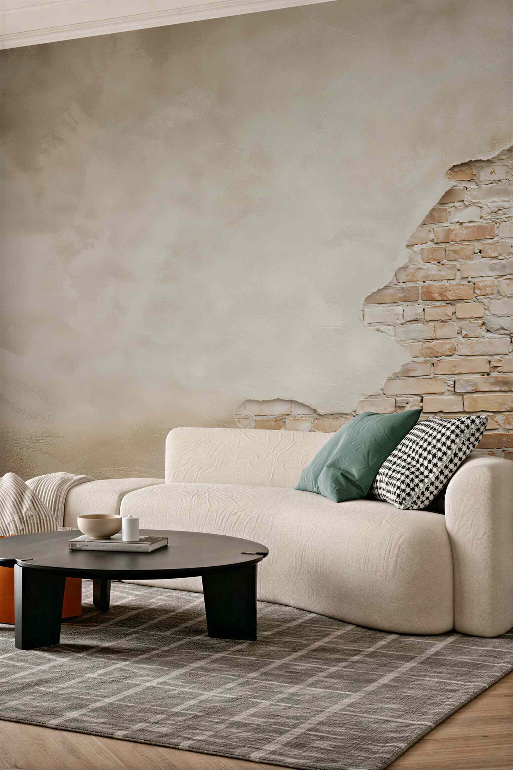 Fototapeta stara cegła z przecieranym tynkiem beżowa loftowa
