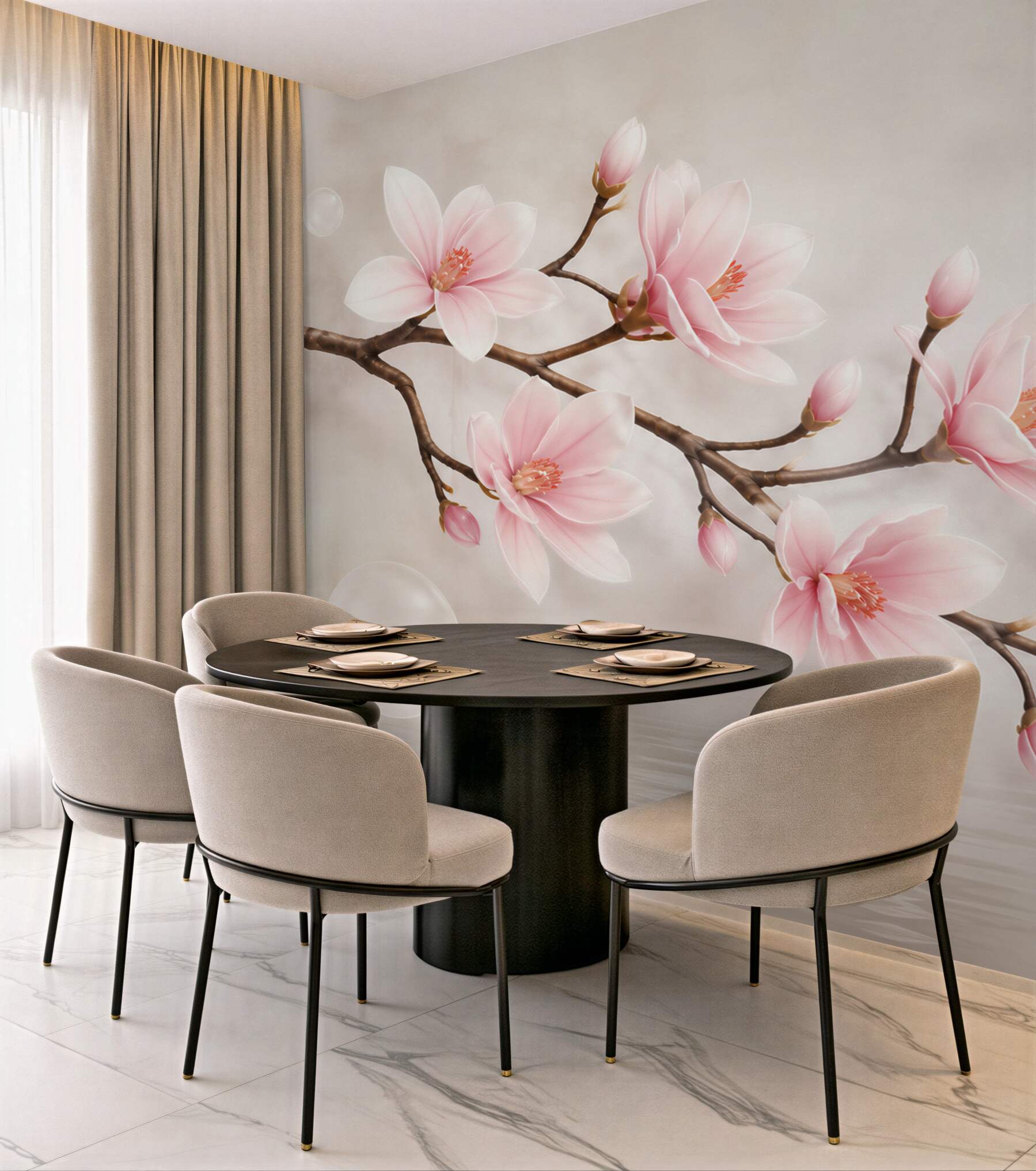 Fototapeta różowa magnolia na gałęzi delikatna kwiatowa do sypialni