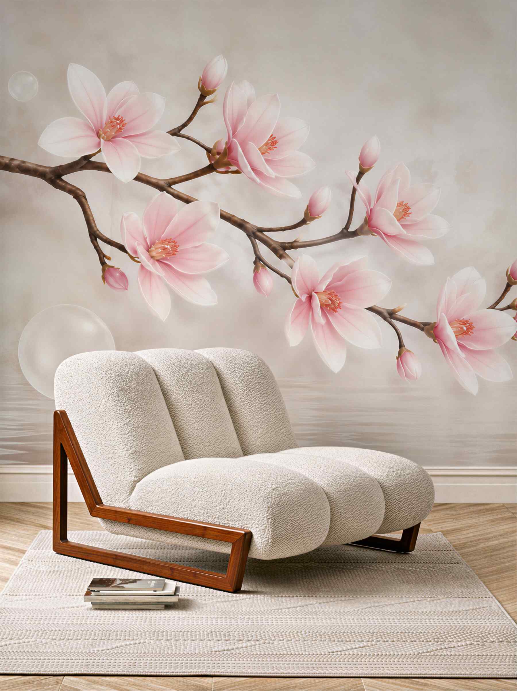 Fototapeta różowa magnolia na gałęzi delikatna kwiatowa do sypialni