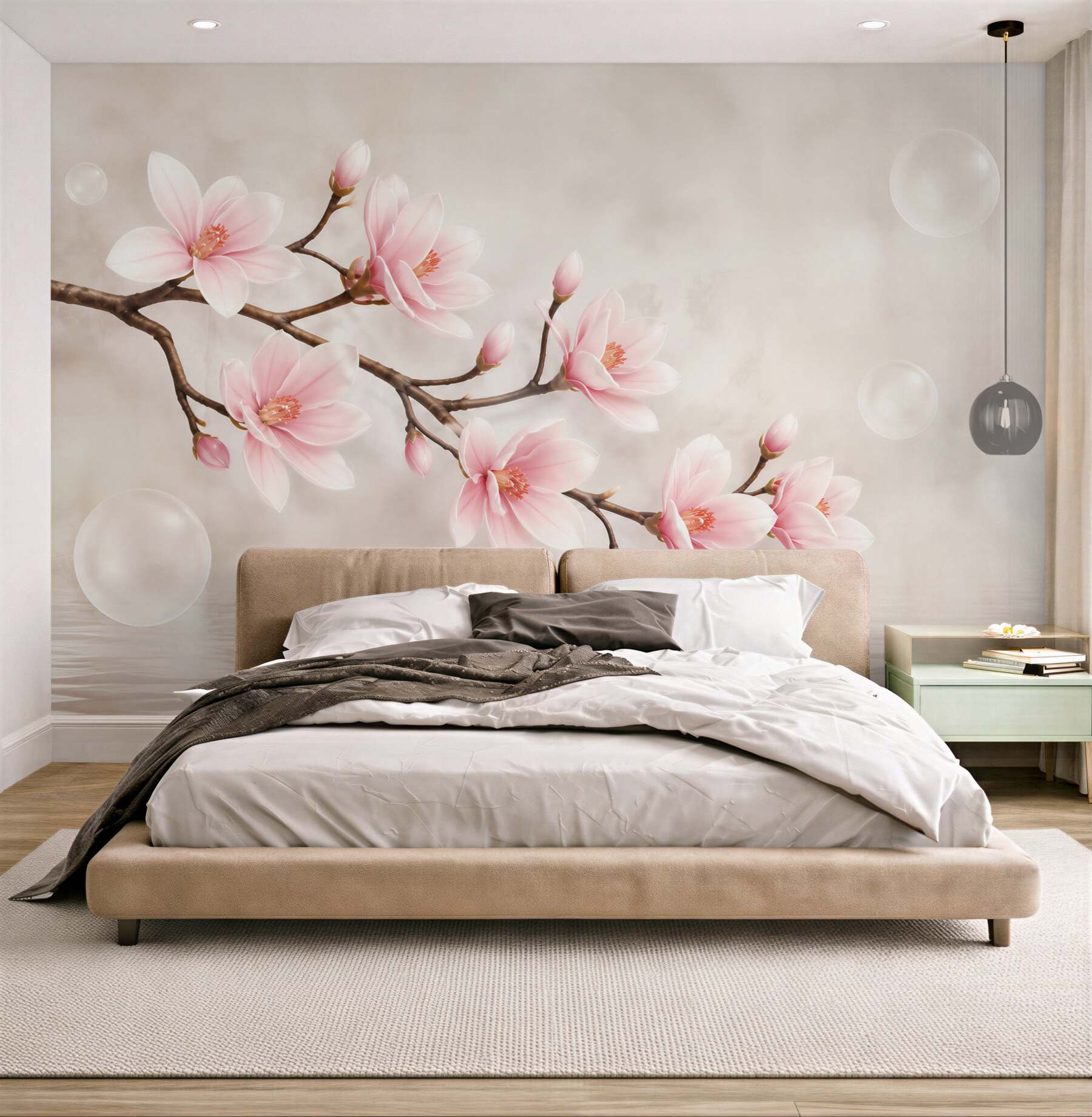 Fototapeta różowa magnolia na gałęzi delikatna kwiatowa do sypialni