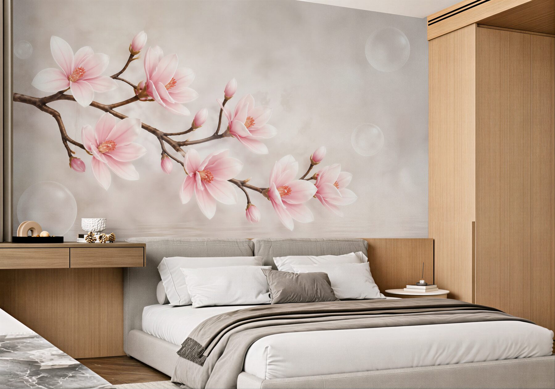Fototapeta różowa magnolia na gałęzi delikatna kwiatowa do sypialni
