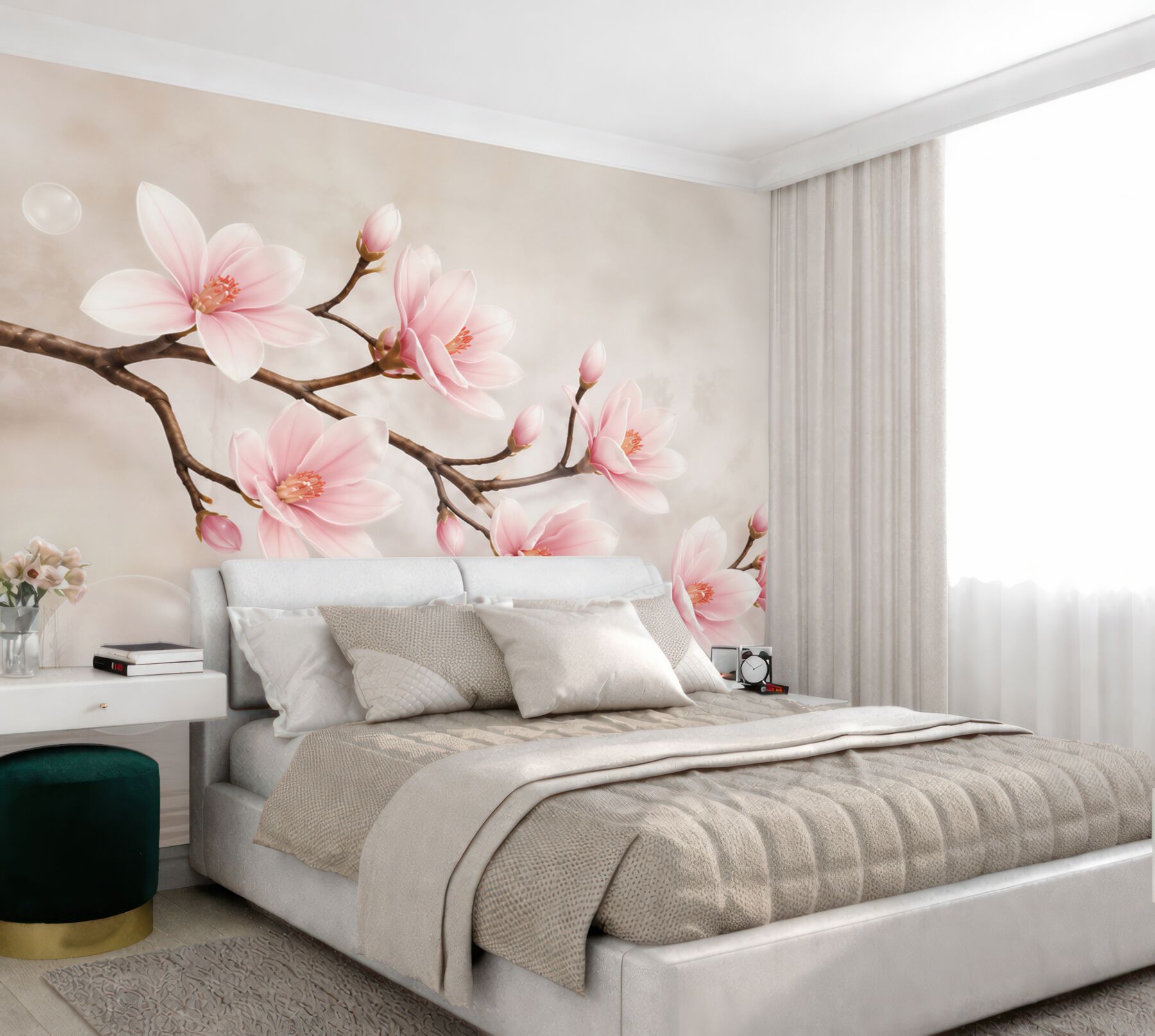 Fototapeta różowa magnolia na gałęzi delikatna kwiatowa do sypialni