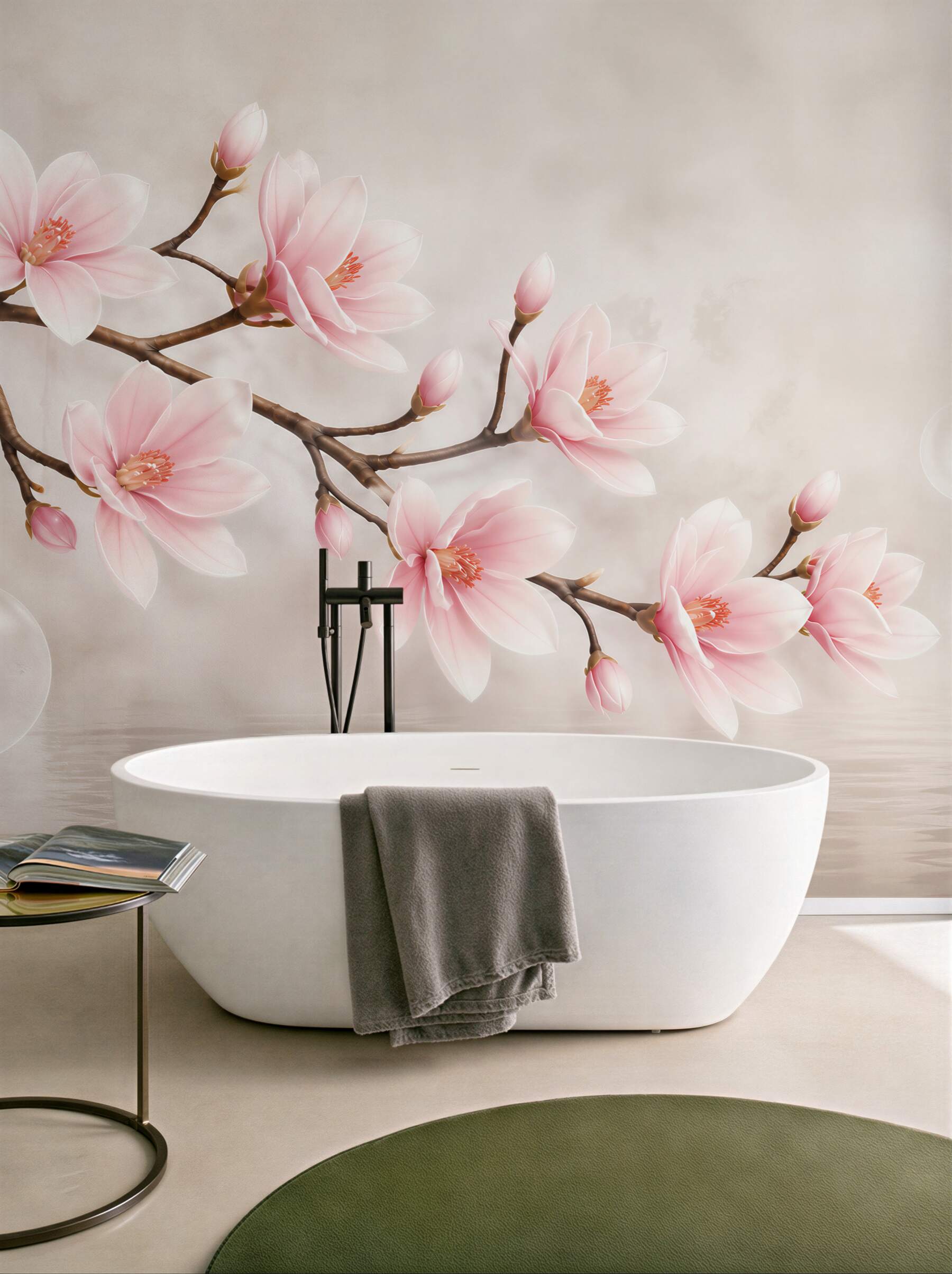 Fototapeta różowa magnolia na gałęzi delikatna kwiatowa do sypialni