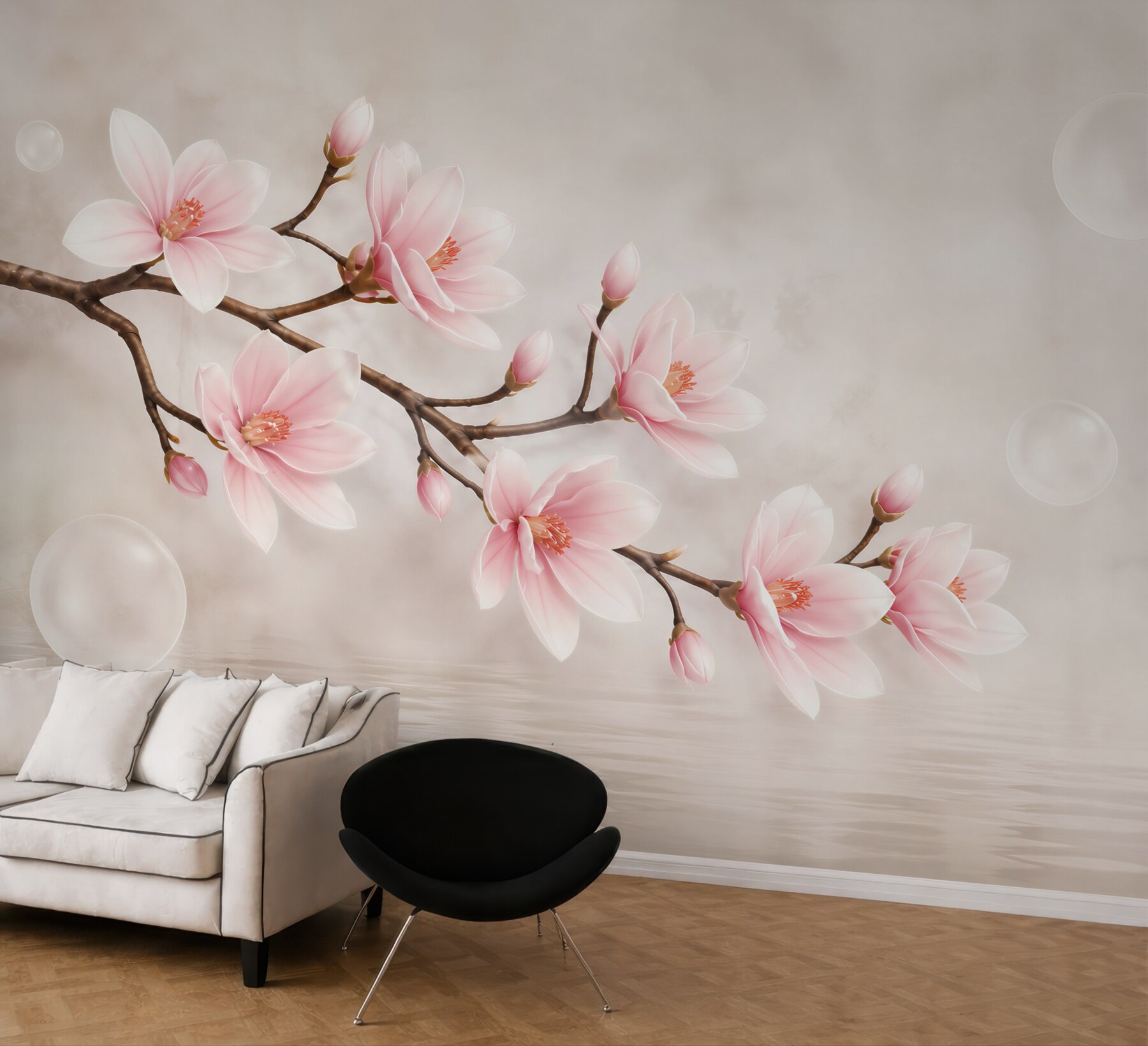 Fototapeta różowa magnolia na gałęzi delikatna kwiatowa do sypialni