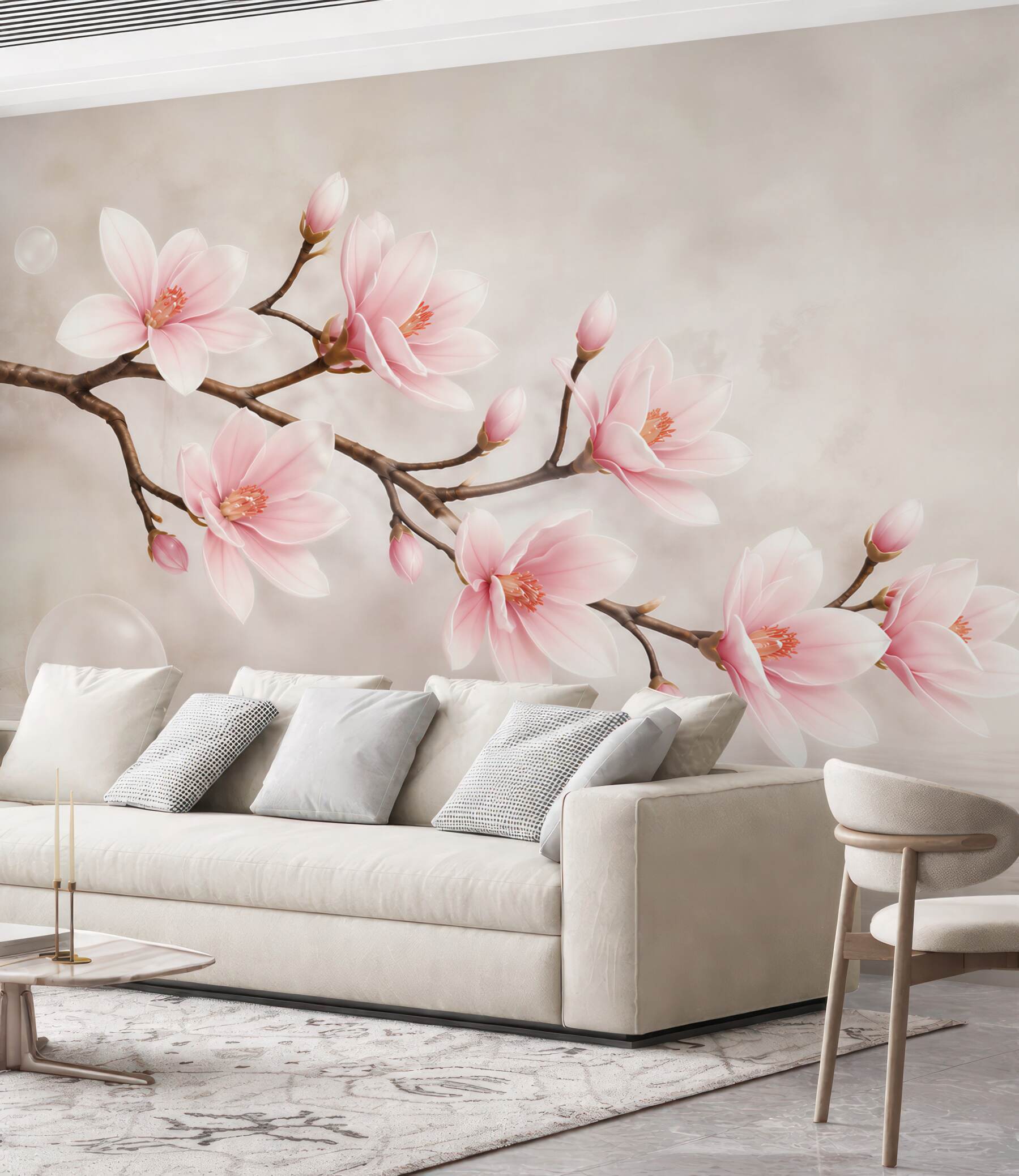 Fototapeta różowa magnolia na gałęzi delikatna kwiatowa do sypialni