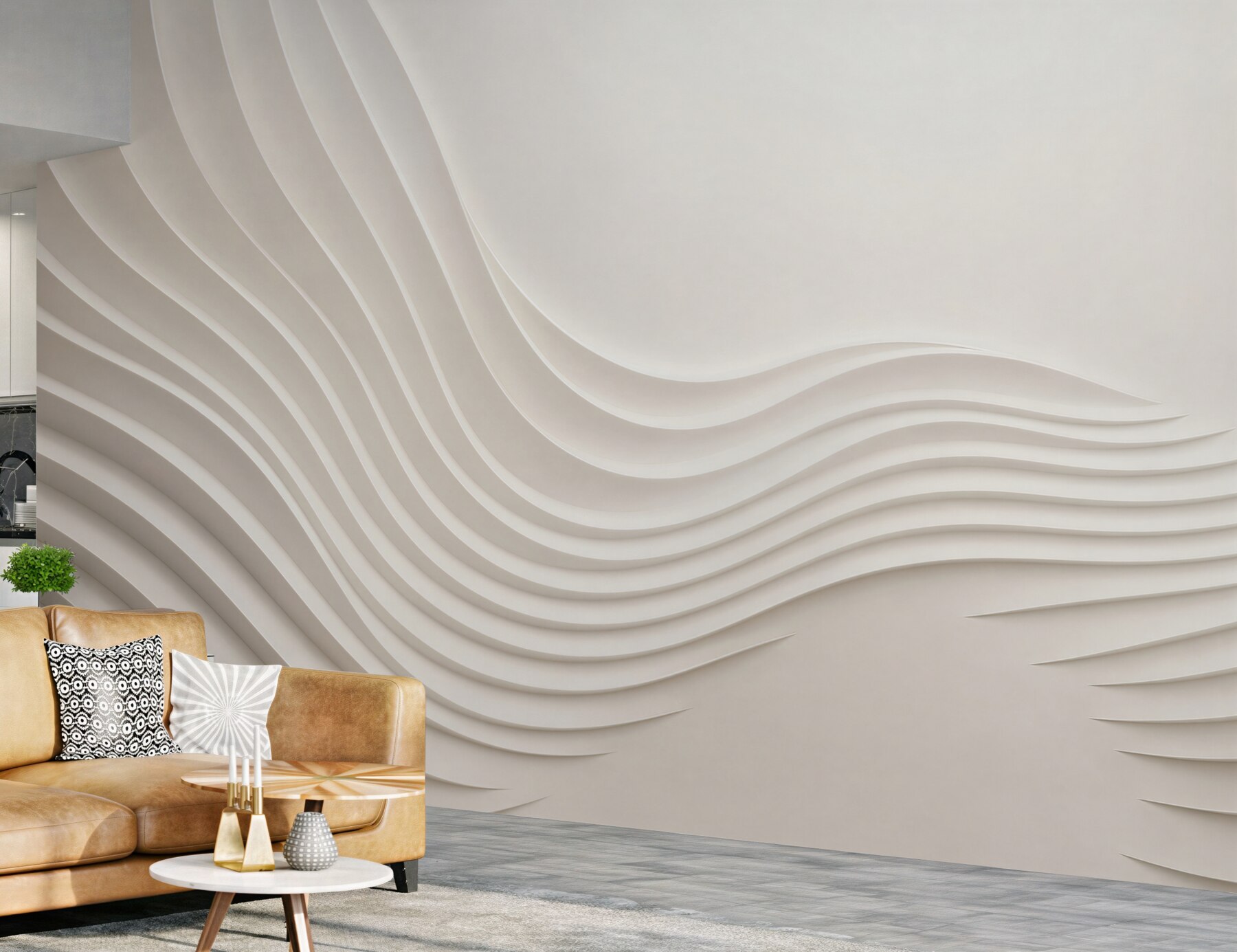 Fototapeta abstrakcyjne fale 3D beżowe minimalistyczne