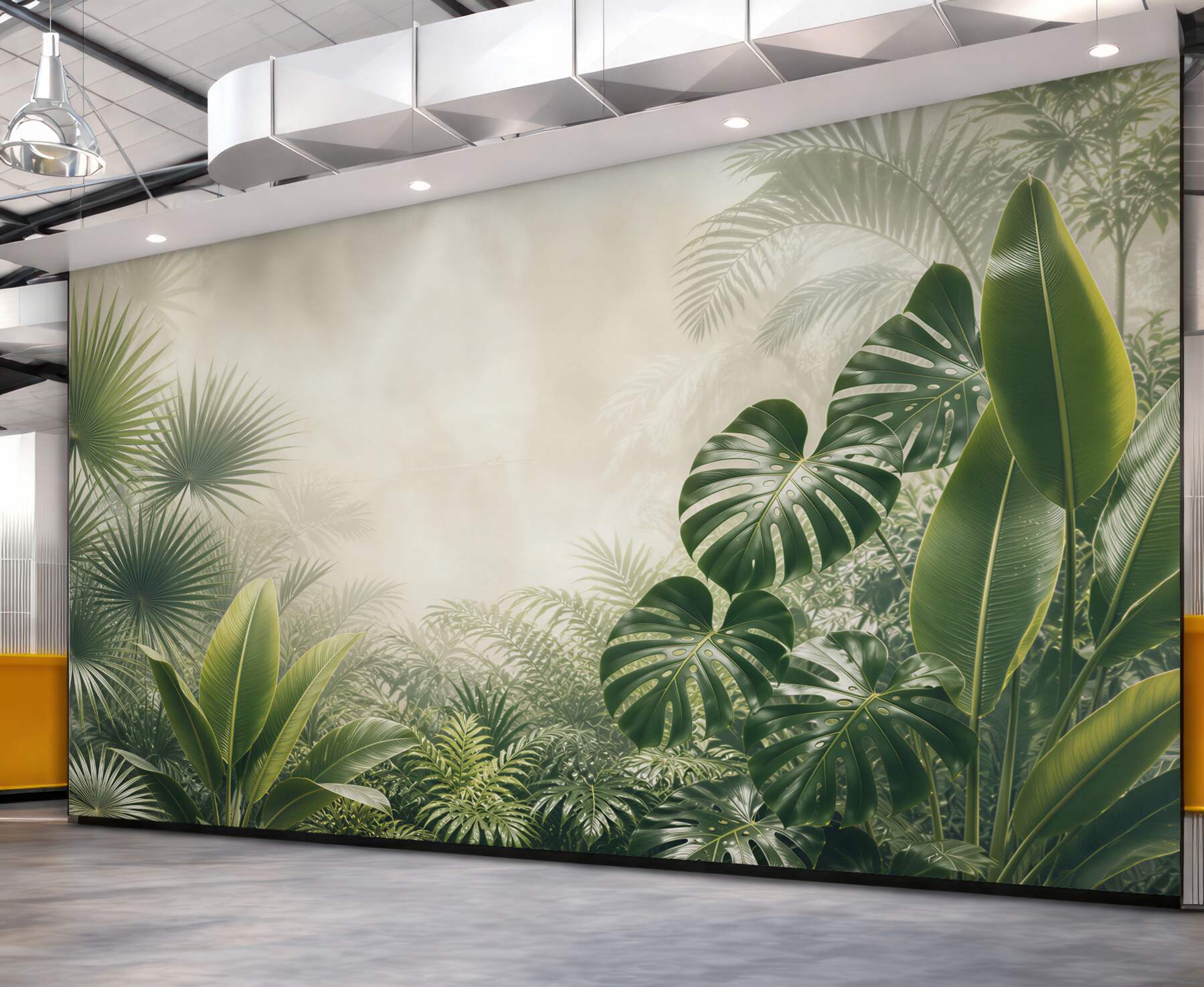 Fototapeta tropikalne liście monstera i palmy zielona dżungla do salonu