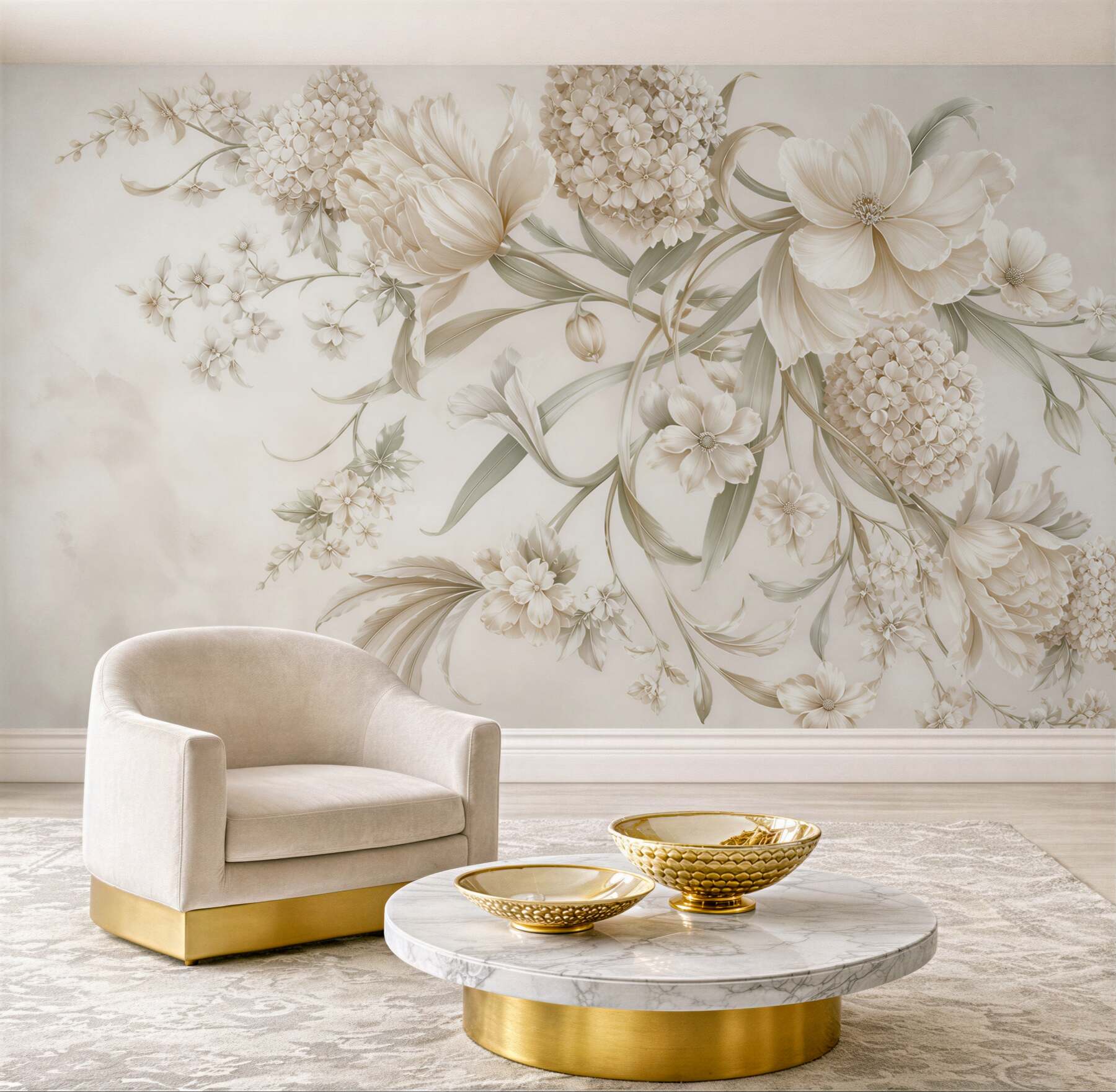 Fototapeta kremowe kwiaty 3D elegancka kompozycja floralna do salonu