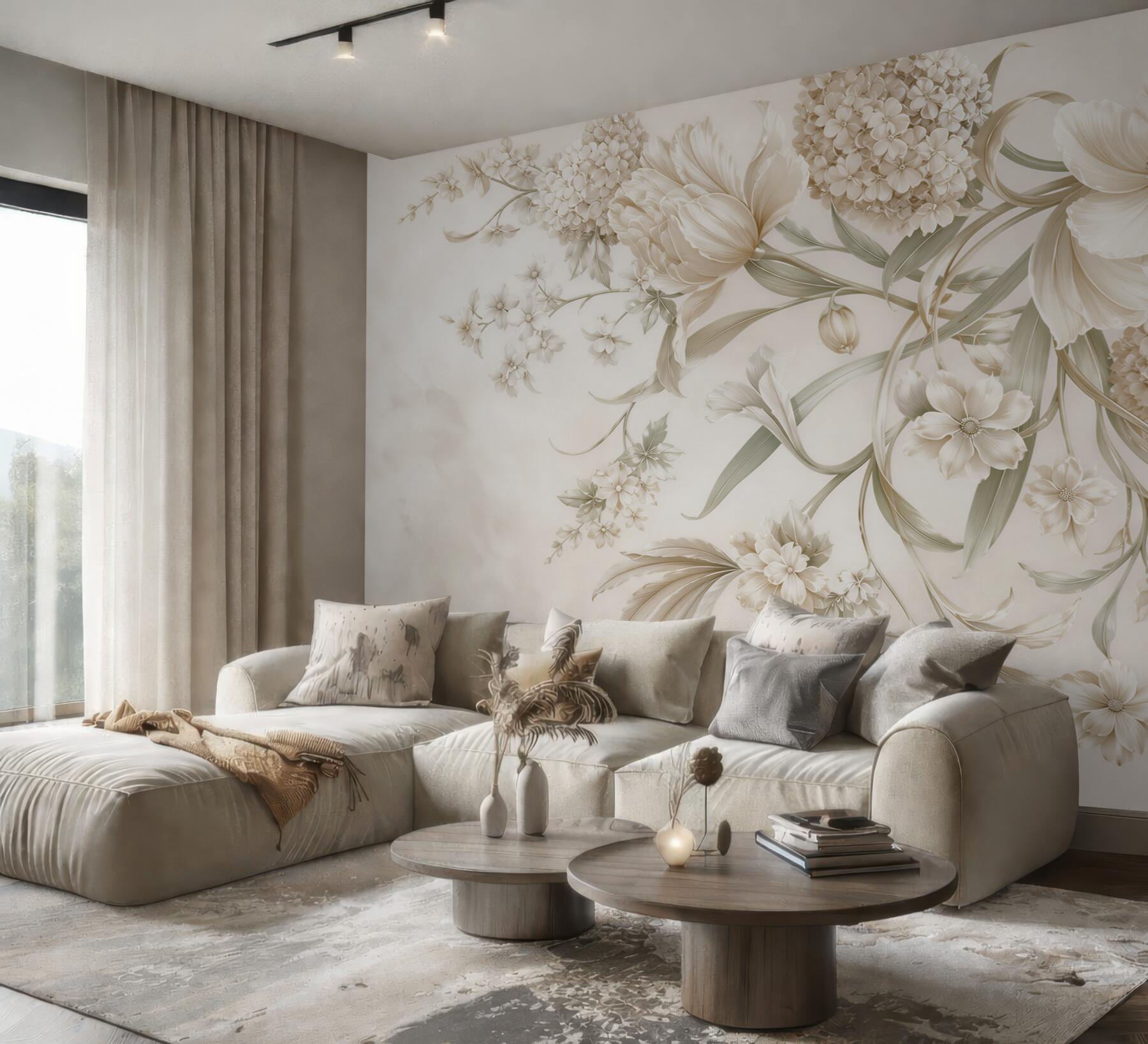 Fototapeta kremowe kwiaty 3D elegancka kompozycja floralna do salonu