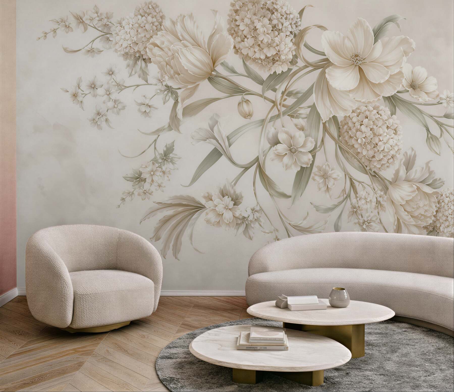 Fototapeta kremowe kwiaty 3D elegancka kompozycja floralna do salonu
