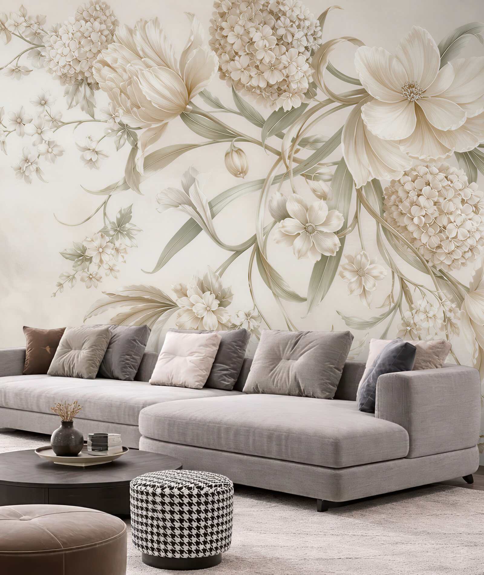 Fototapeta kremowe kwiaty 3D elegancka kompozycja floralna do salonu