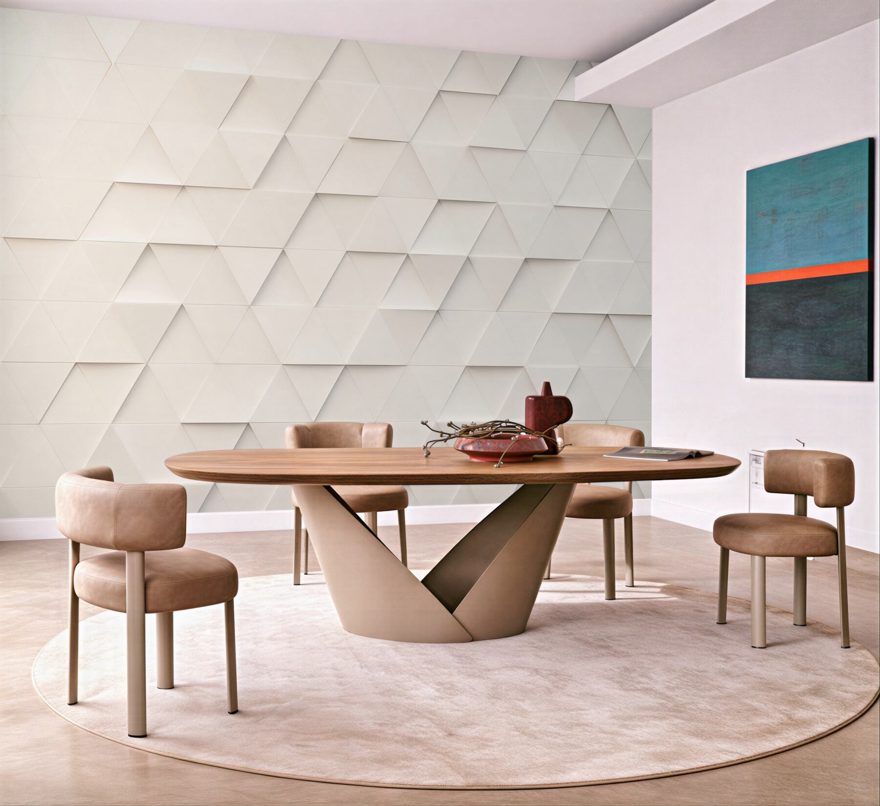 Fototapeta geometryczne trójkąty 3D beżowe nowoczesna abstrakcja