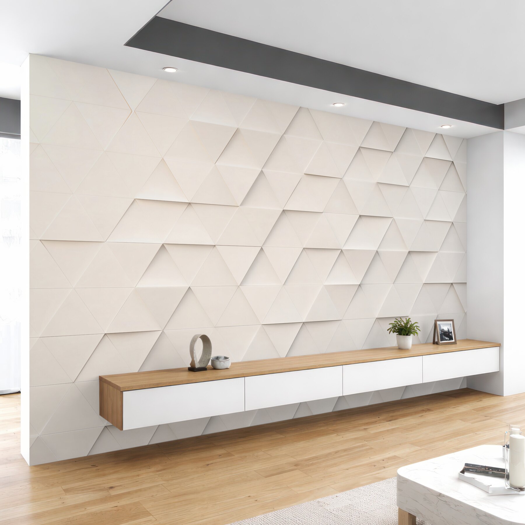 Fototapeta geometryczne trójkąty 3D beżowe nowoczesna abstrakcja