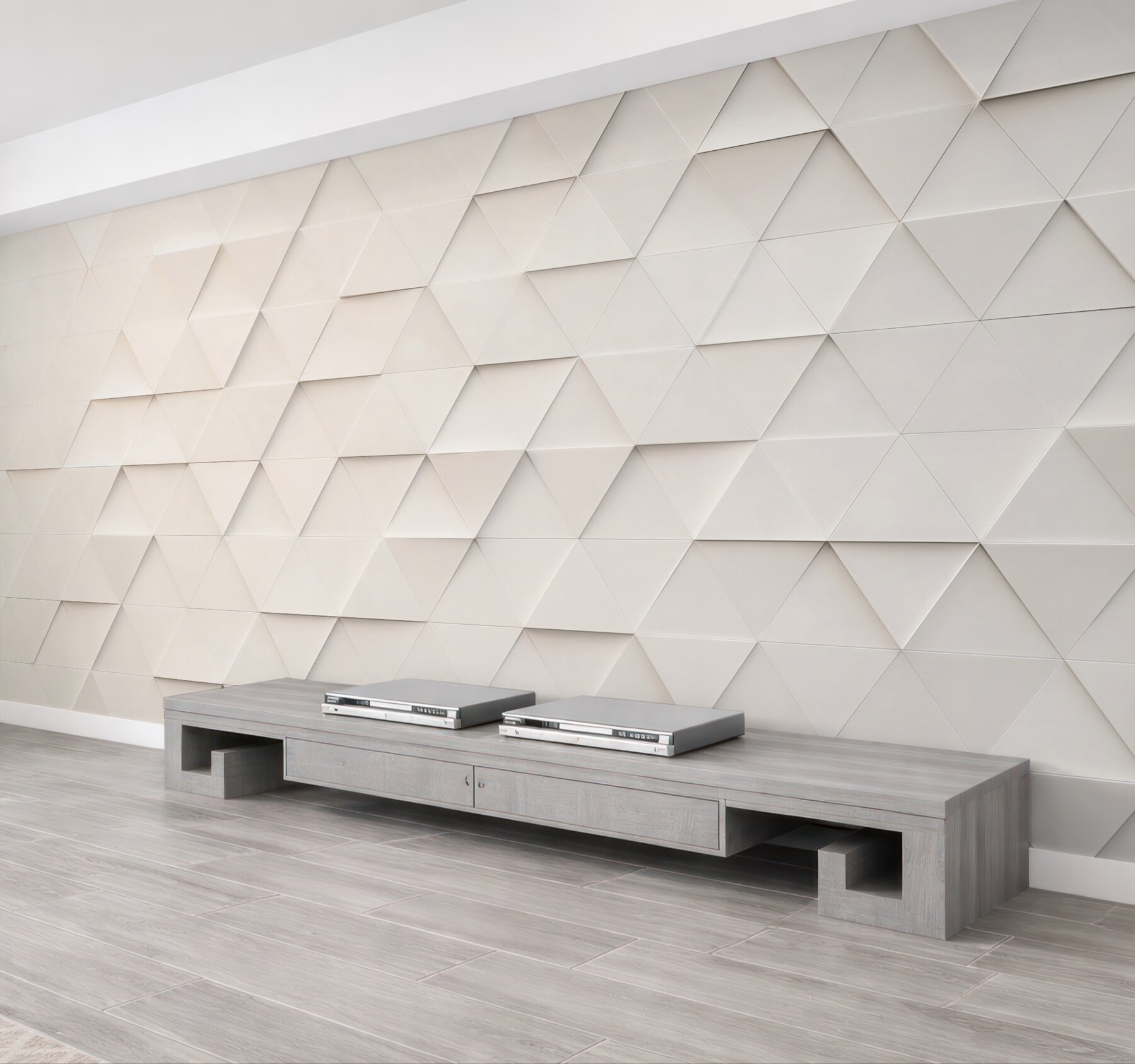 Fototapeta geometryczne trójkąty 3D beżowe nowoczesna abstrakcja