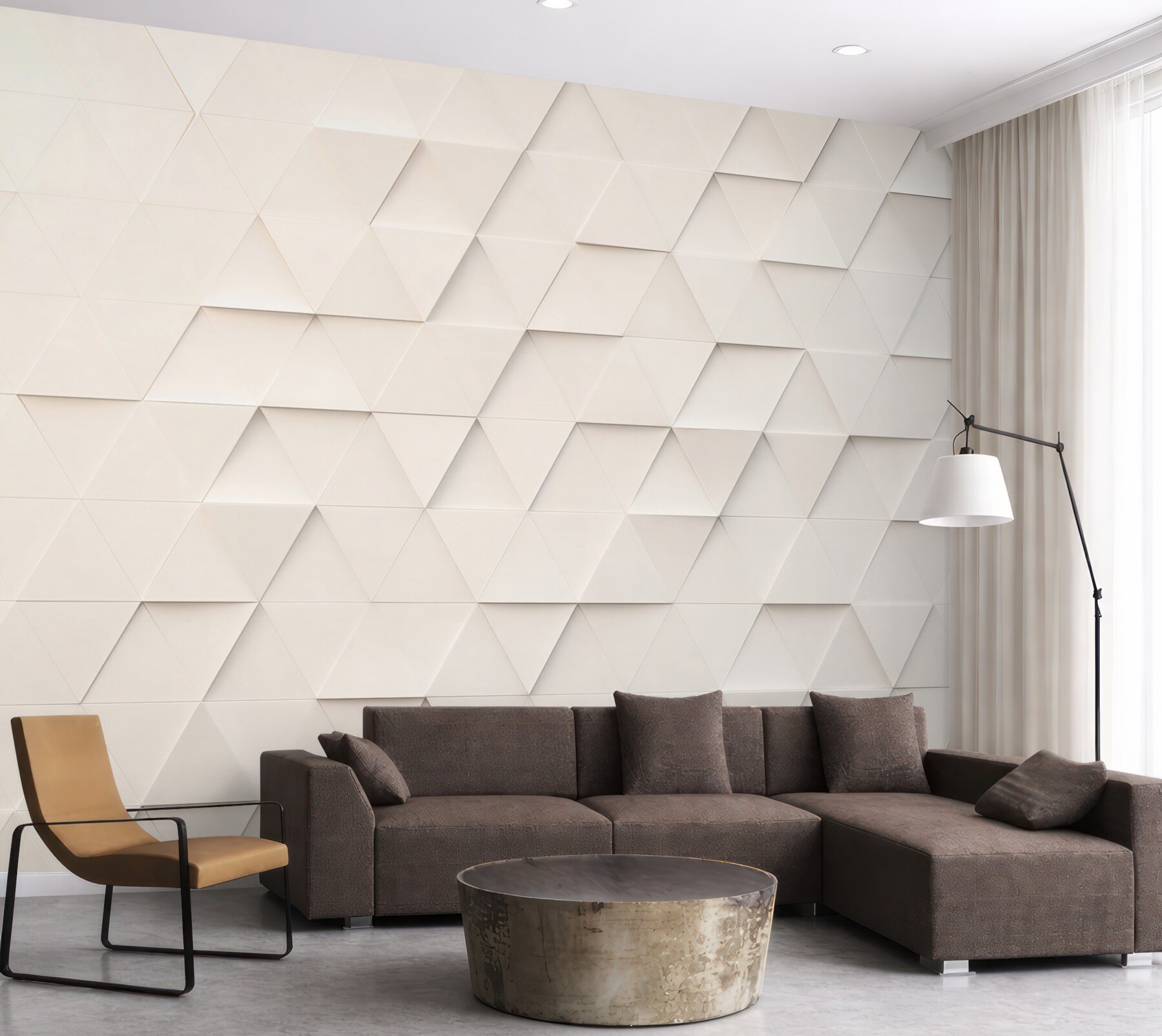 Fototapeta geometryczne trójkąty 3D beżowe nowoczesna abstrakcja