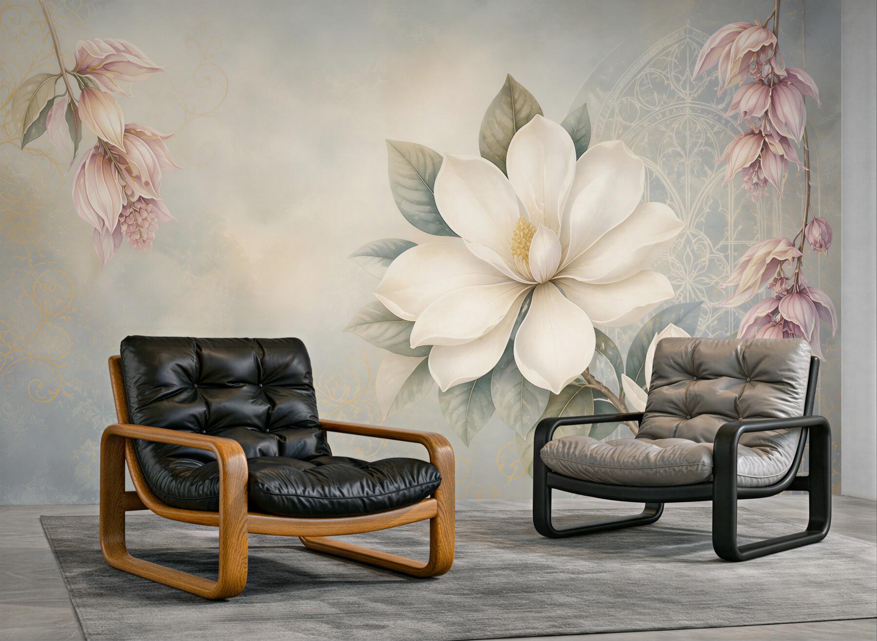 Fototapeta biała magnolia z różowymi kwiatami romantyczna elegancja