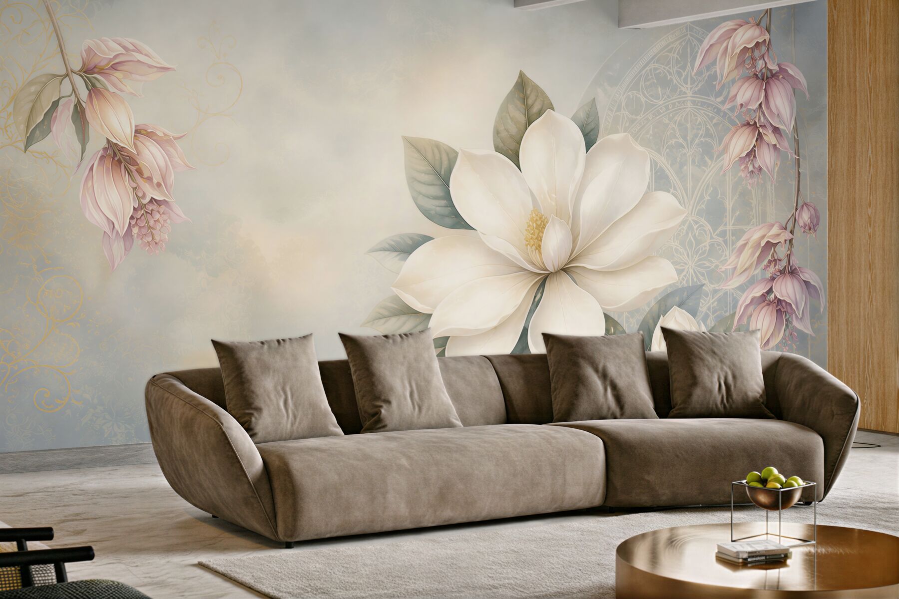 Fototapeta biała magnolia z różowymi kwiatami romantyczna elegancja