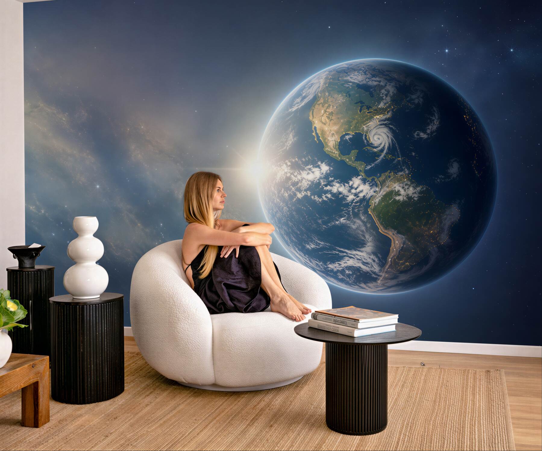 Fototapeta planeta Ziemia w kosmosie z gwiazdami nowoczesna