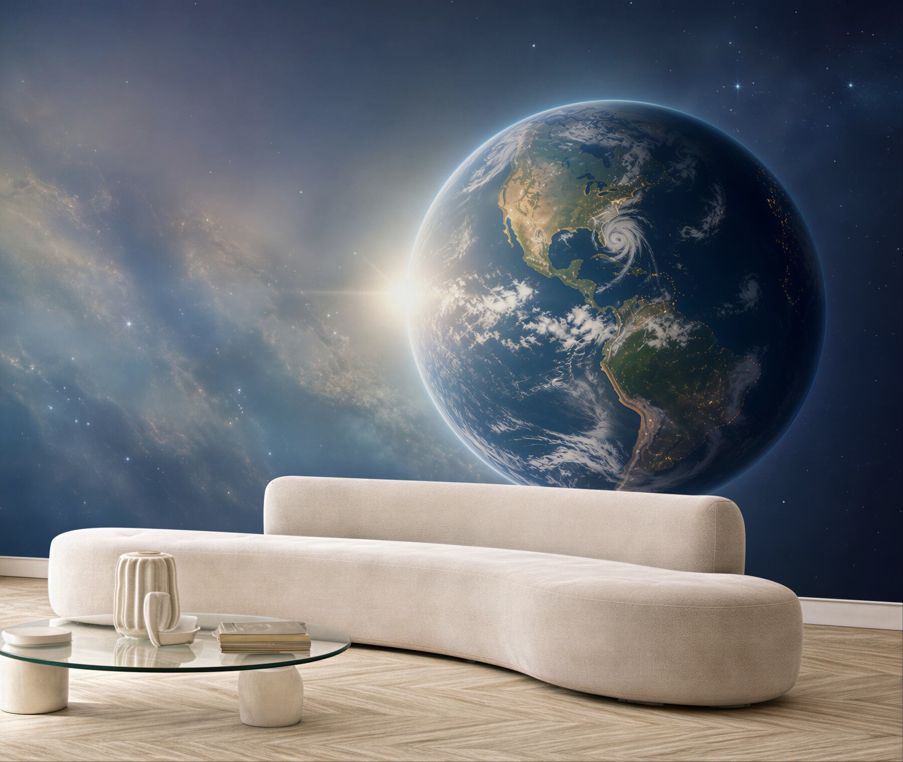 Fototapeta planeta Ziemia w kosmosie z gwiazdami nowoczesna