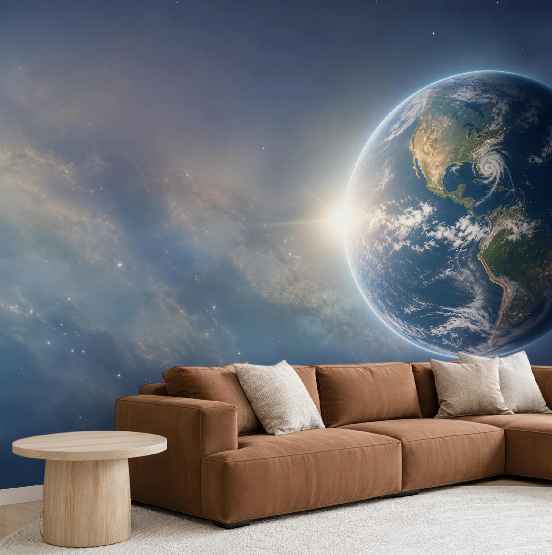 Fototapeta planeta Ziemia w kosmosie z gwiazdami nowoczesna