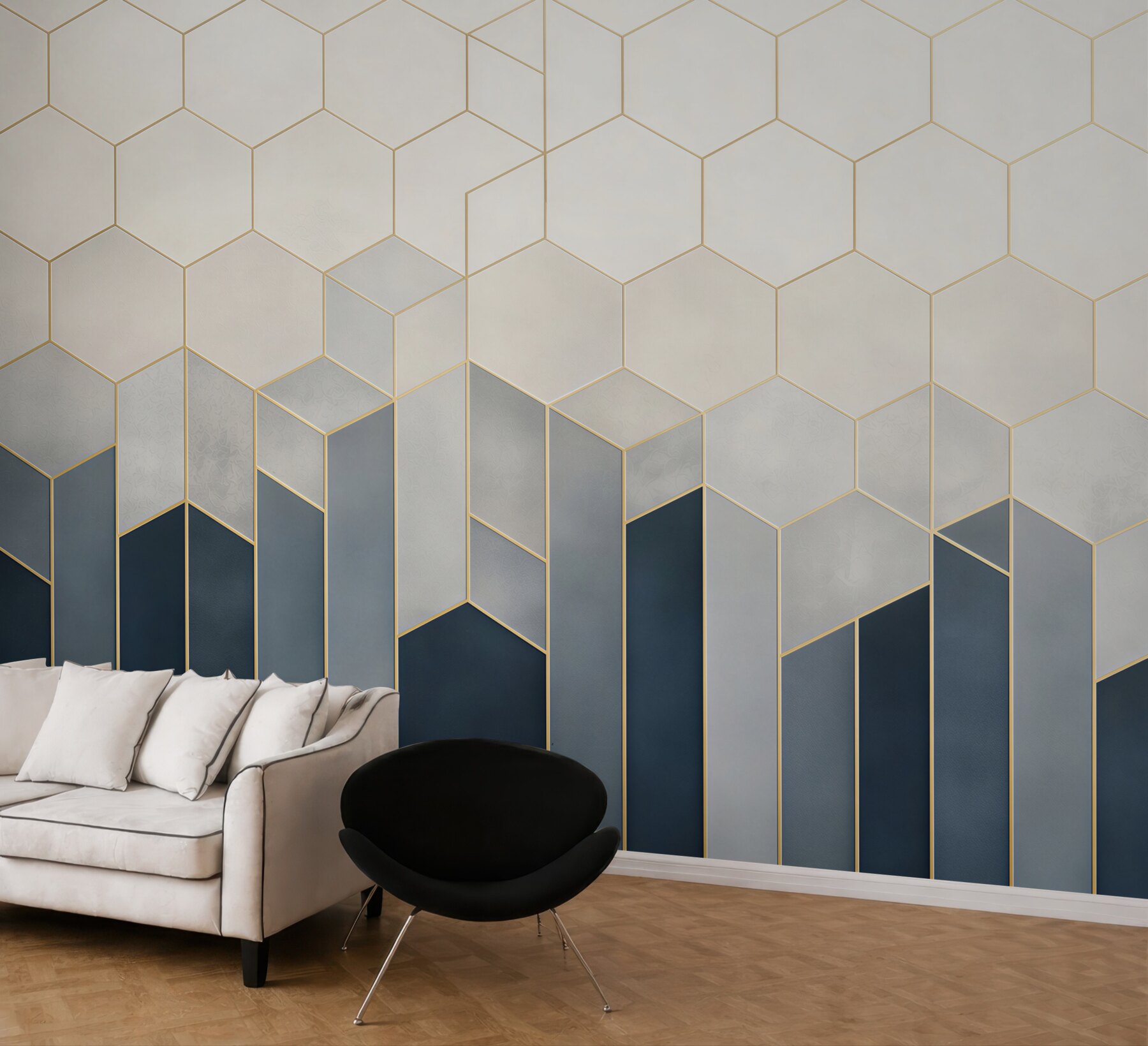 Fototapeta geometryczne heksagony granatowo złote nowoczesny wzór 3D