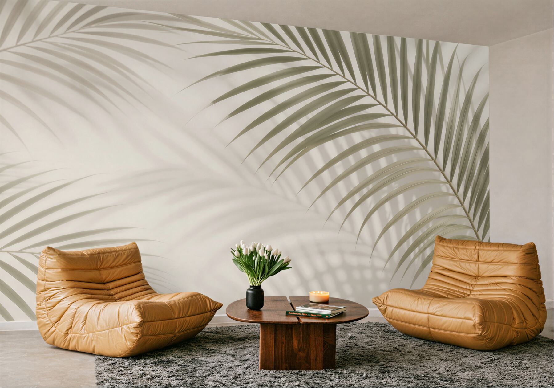 Fototapeta liście palmowe beżowe delikatne w stylu boho