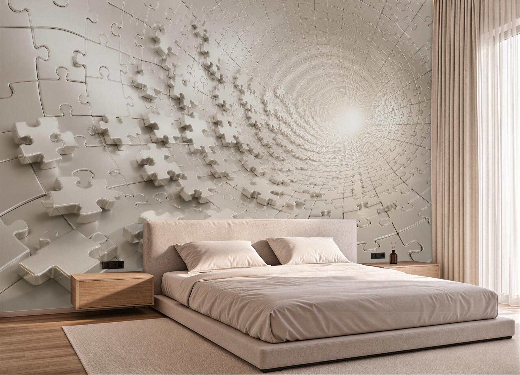 Fototapeta tunel z puzzli 3D beżowy nowoczesna abstrakcja