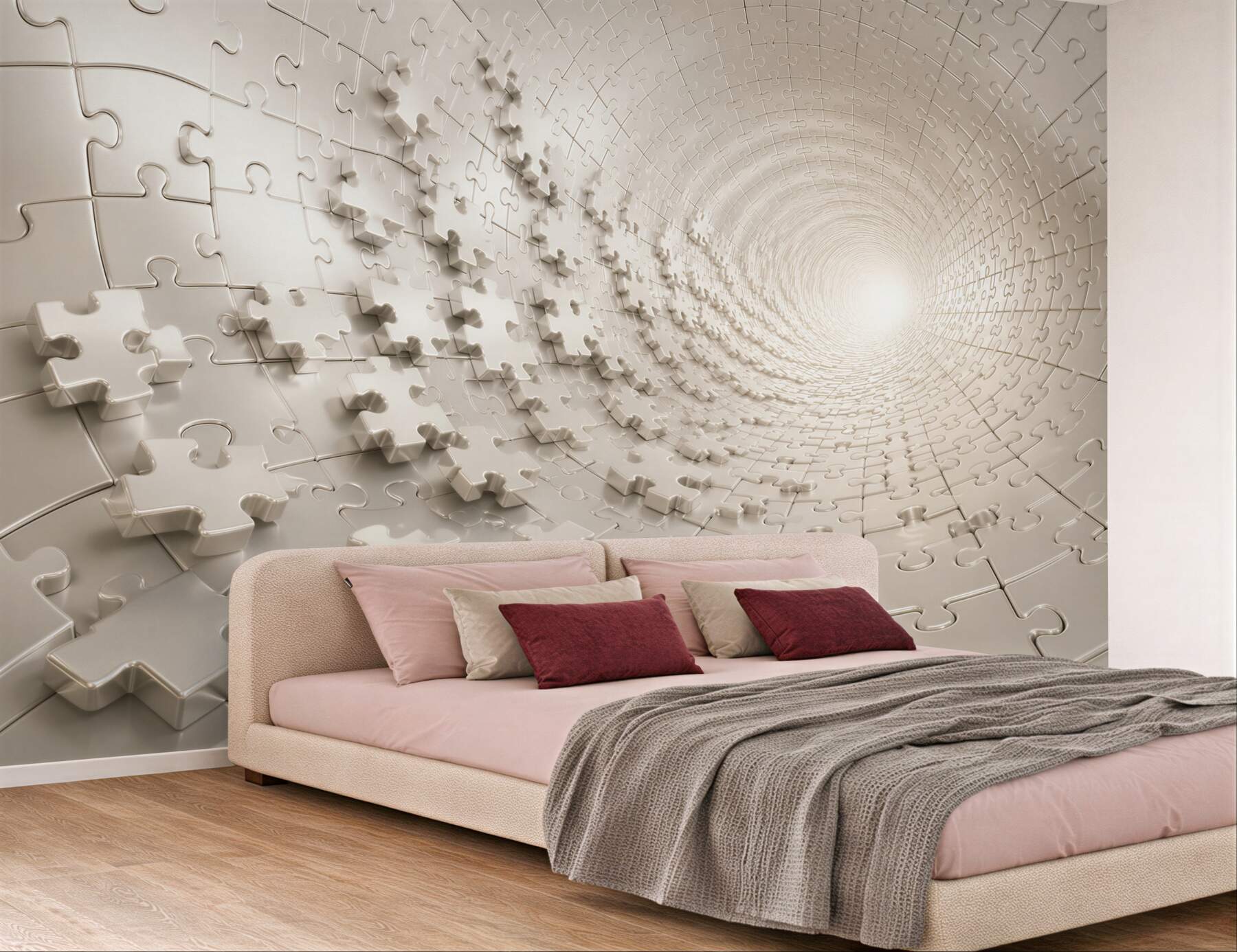 Fototapeta tunel z puzzli 3D beżowy nowoczesna abstrakcja
