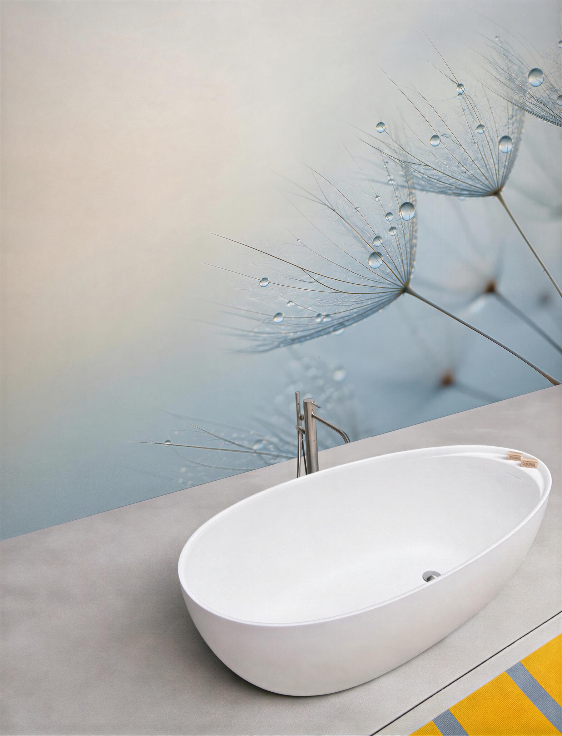 Fototapeta dmuchawce z kroplami rosy w błękitnych odcieniach