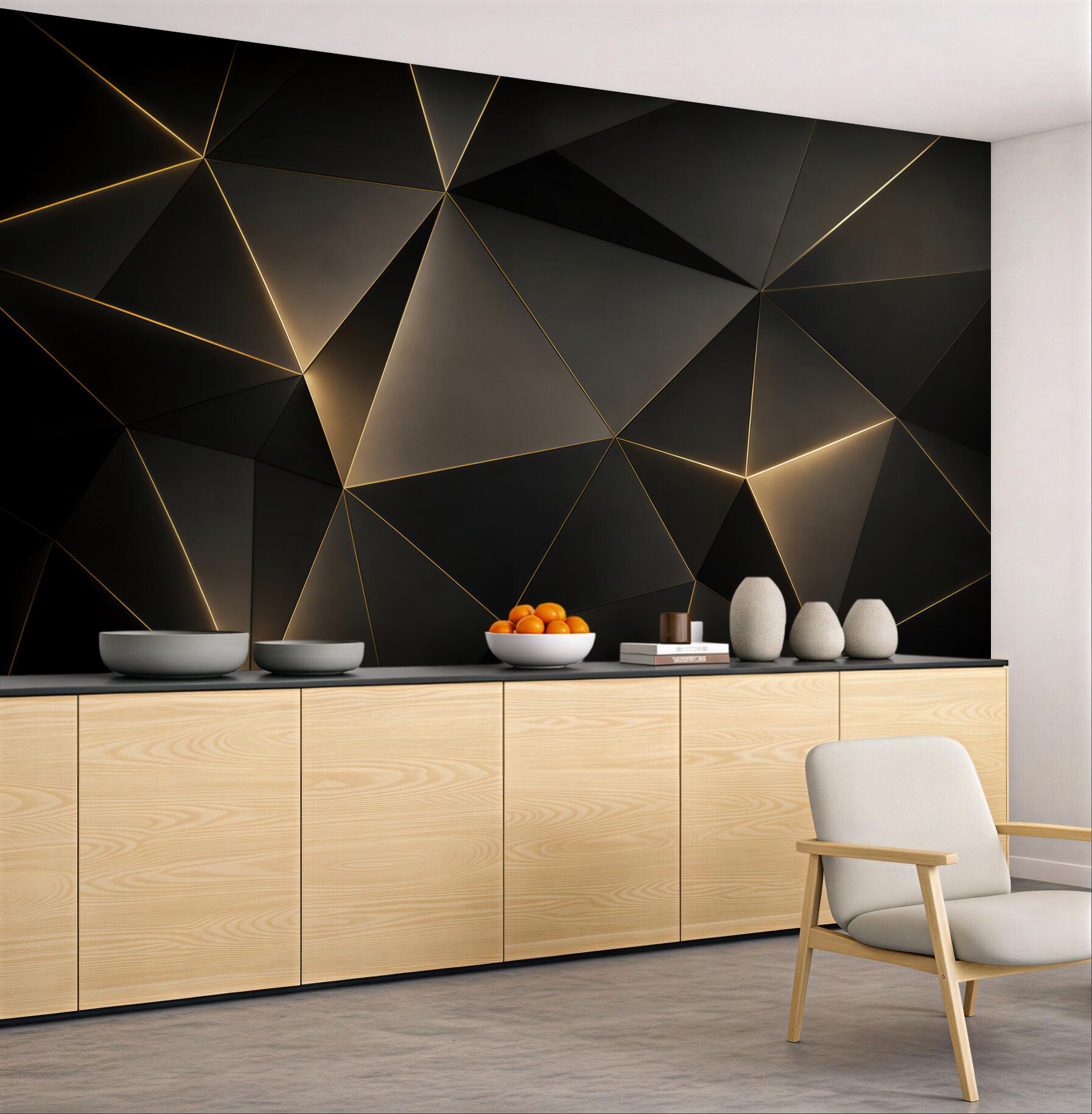 Fototapeta czarna geometria ze złotymi liniami nowoczesna glamour