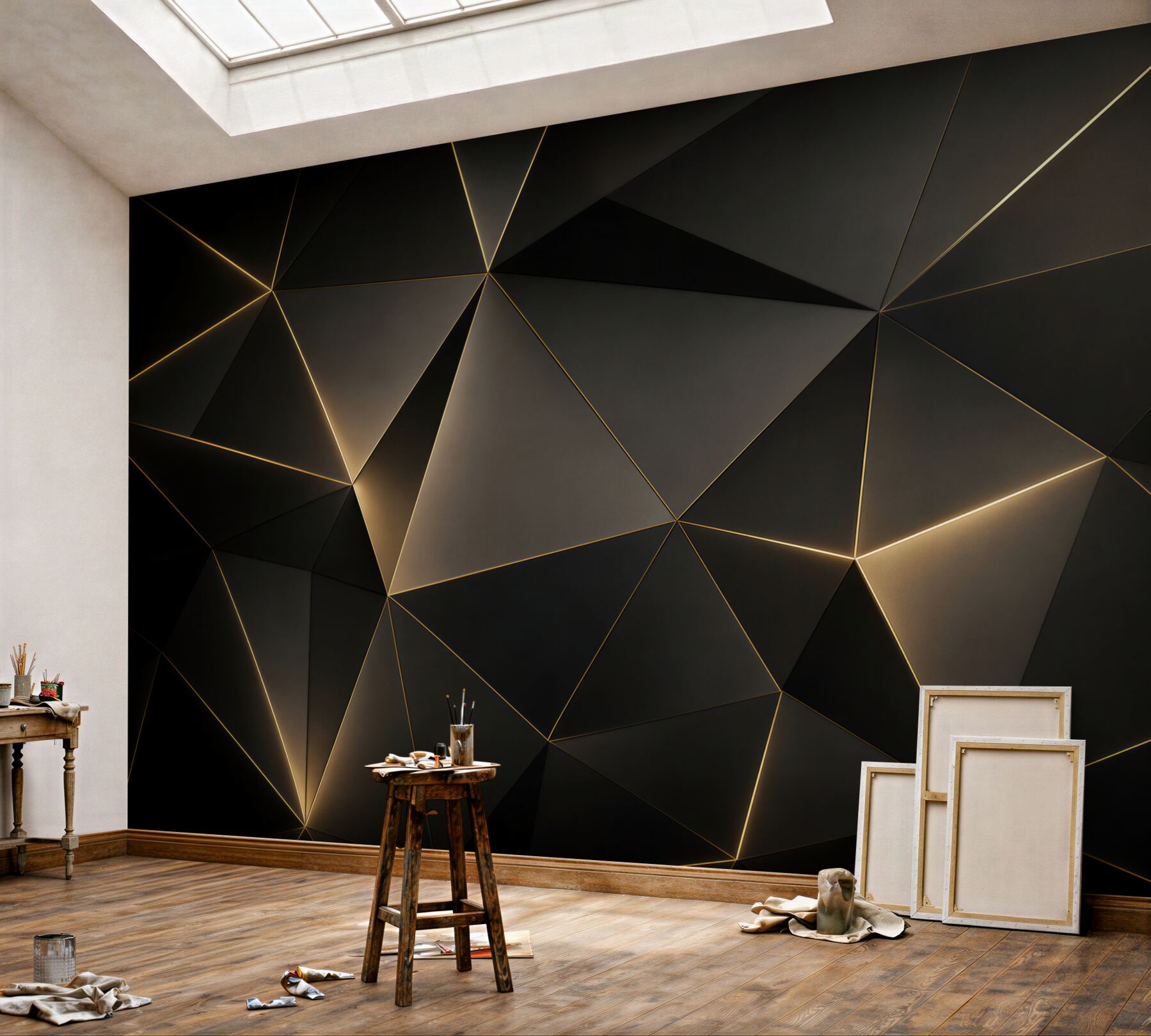 Fototapeta czarna geometria ze złotymi liniami nowoczesna glamour