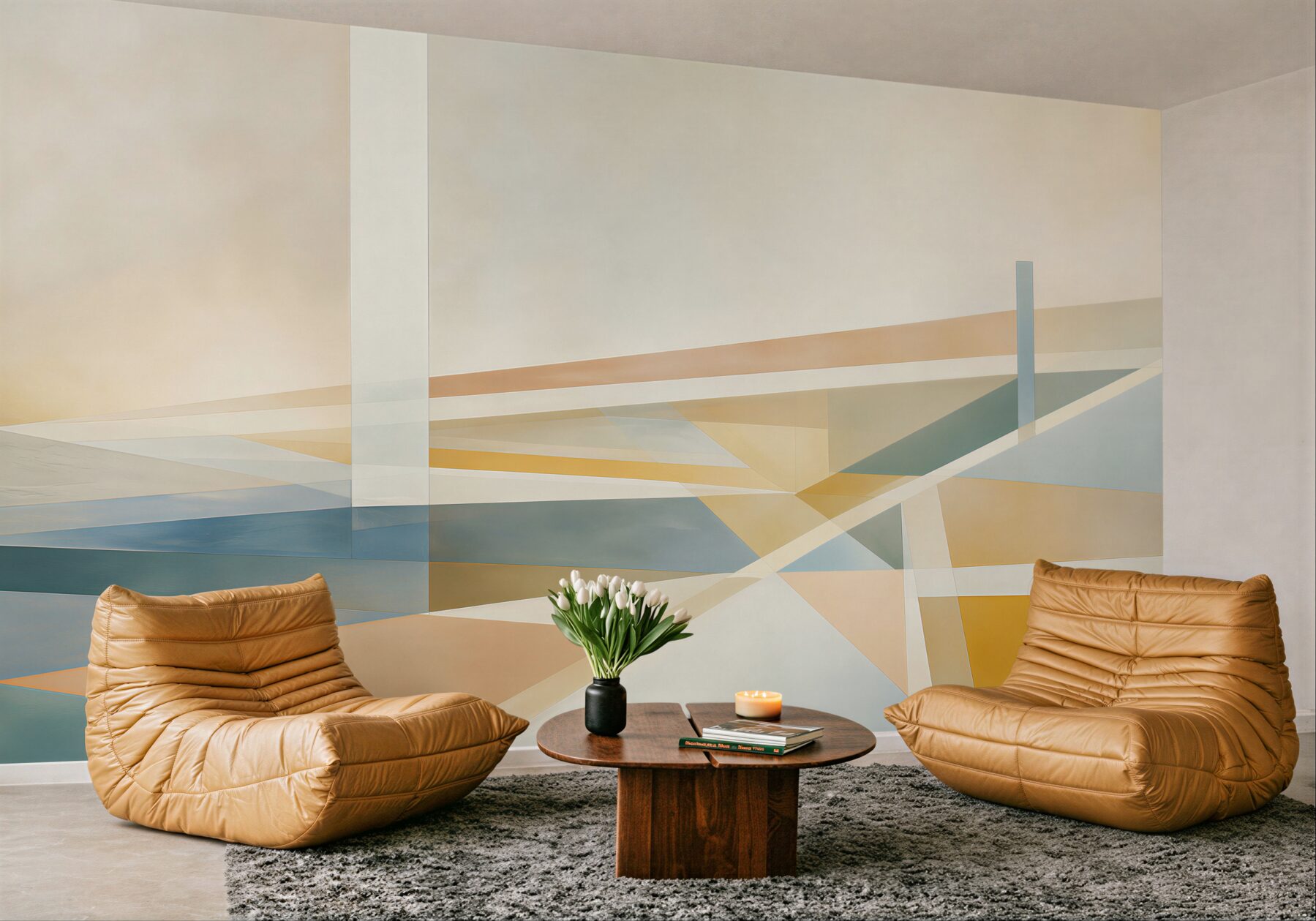 Fototapeta abstrakcja geometryczna beżowo niebieska nowoczesna