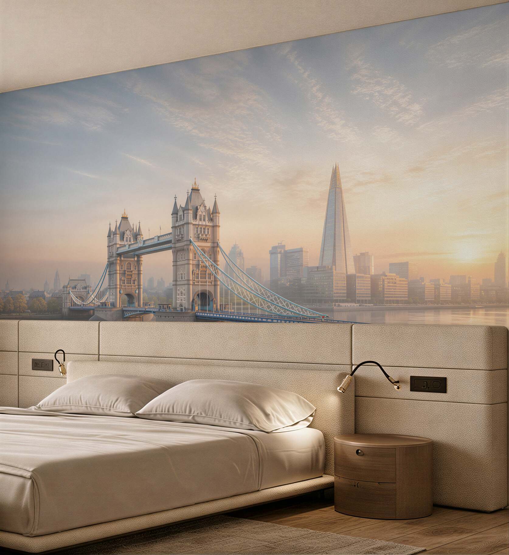 Fototapeta Tower Bridge w Londynie o wschodzie słońca panoramiczna miejska
