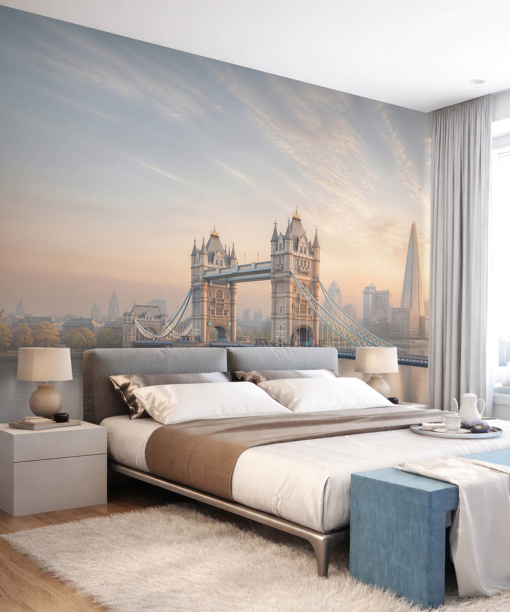 Fototapeta Tower Bridge w Londynie o wschodzie słońca panoramiczna miejska