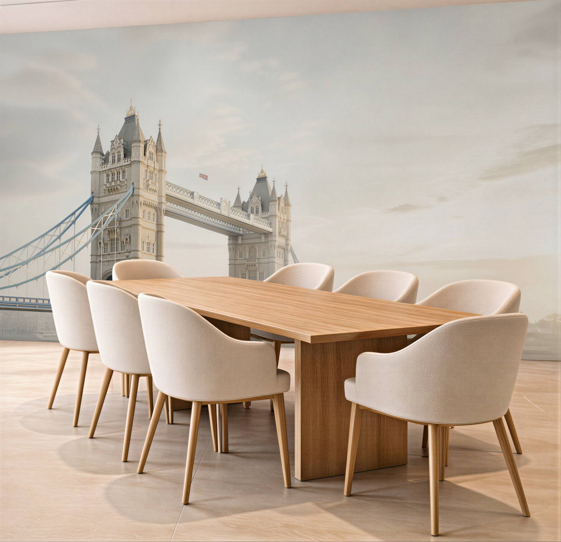 Fototapeta Tower Bridge w Londynie we mgle pastelowy pejzaż miejski