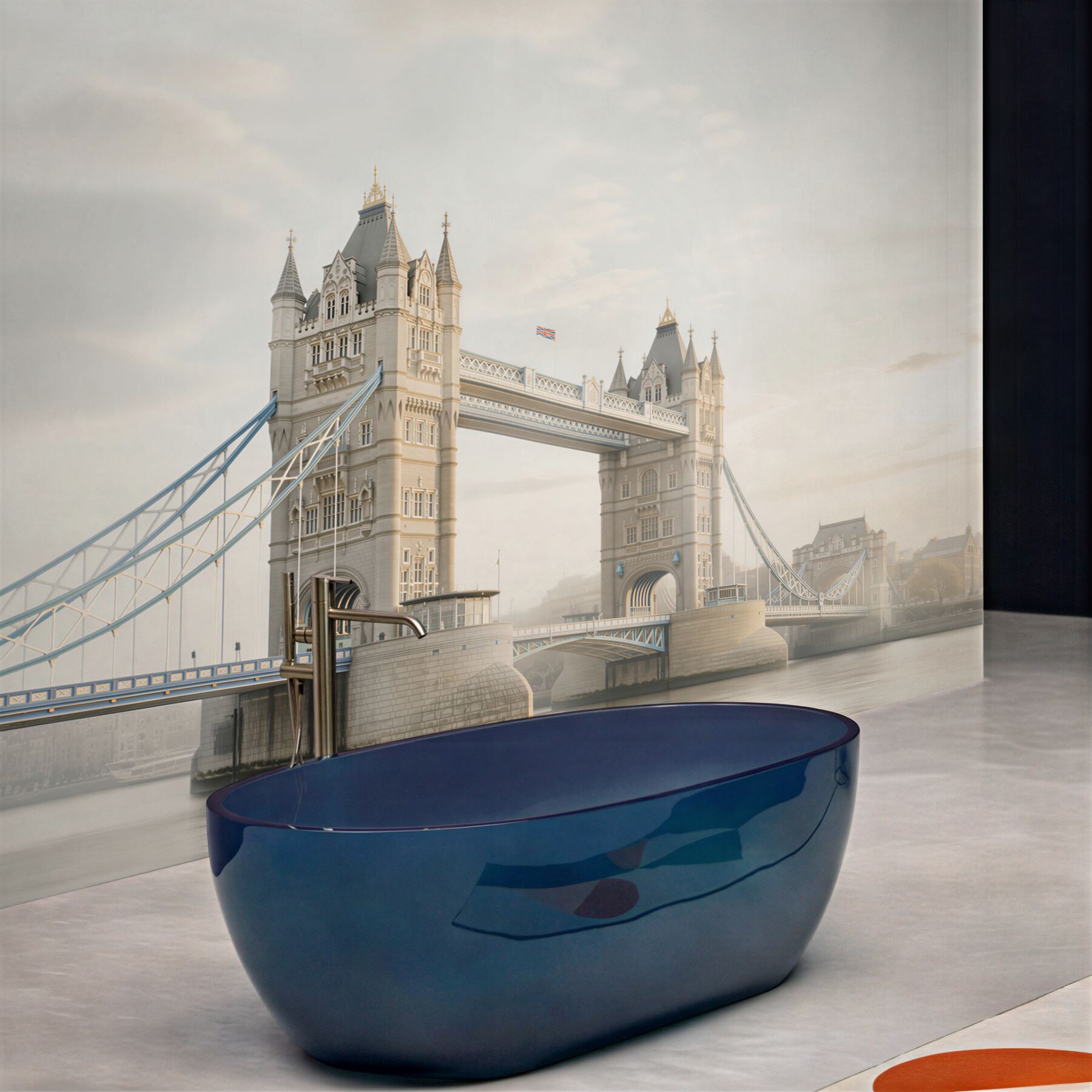 Fototapeta Tower Bridge w Londynie we mgle pastelowy pejzaż miejski