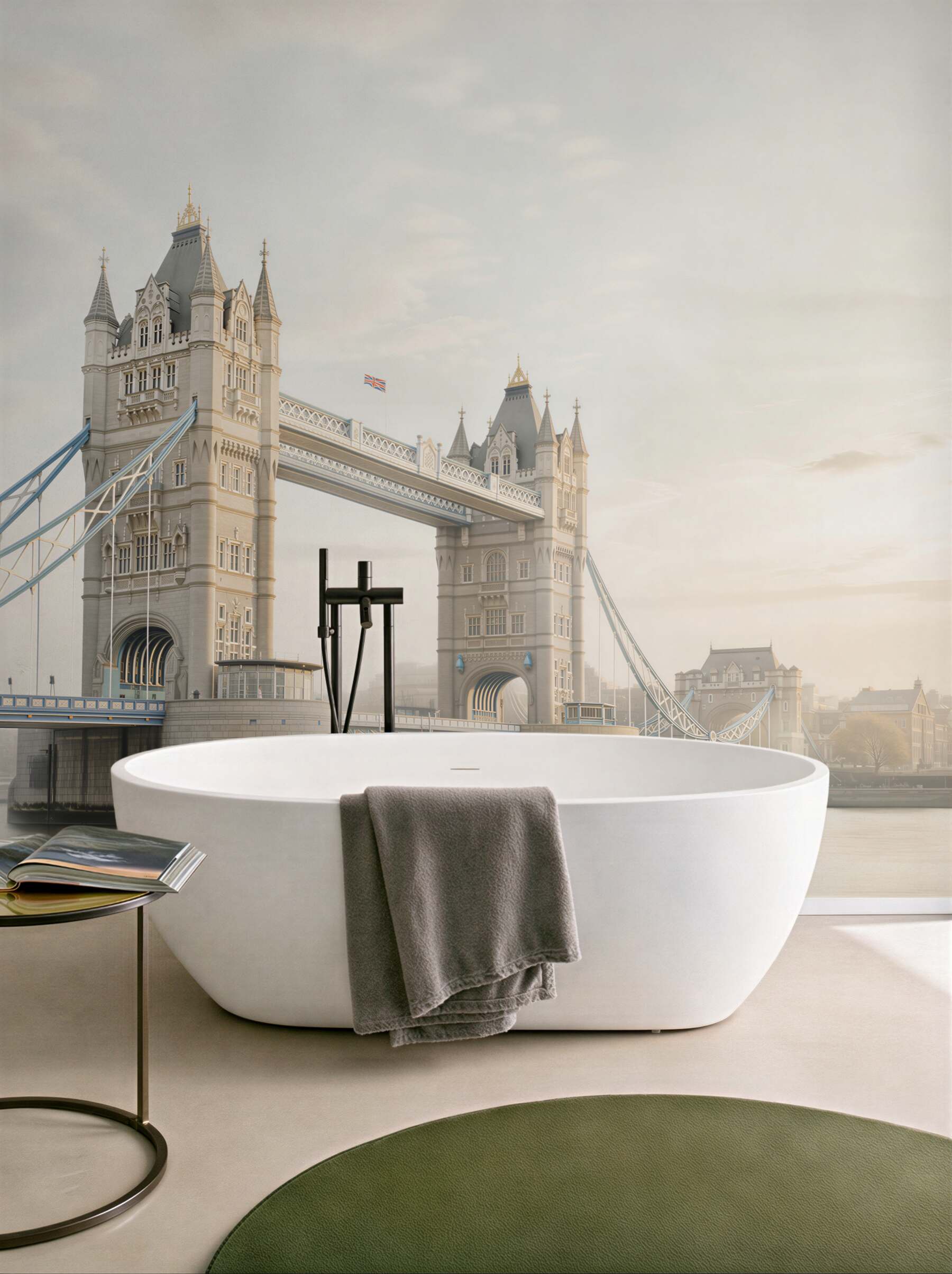 Fototapeta Tower Bridge w Londynie we mgle pastelowy pejzaż miejski