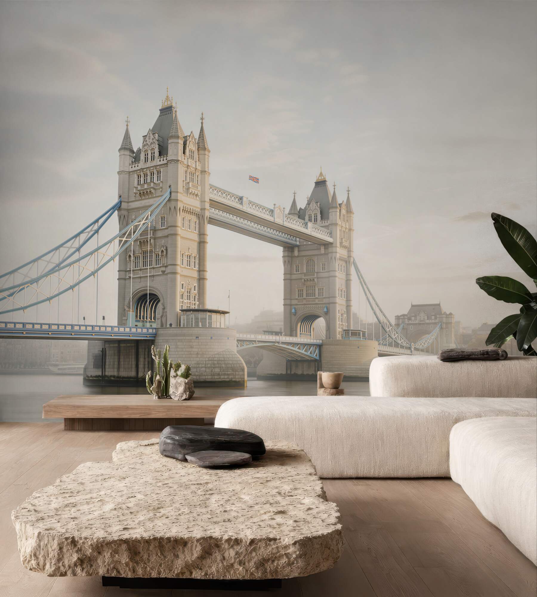Fototapeta Tower Bridge w Londynie we mgle pastelowy pejzaż miejski
