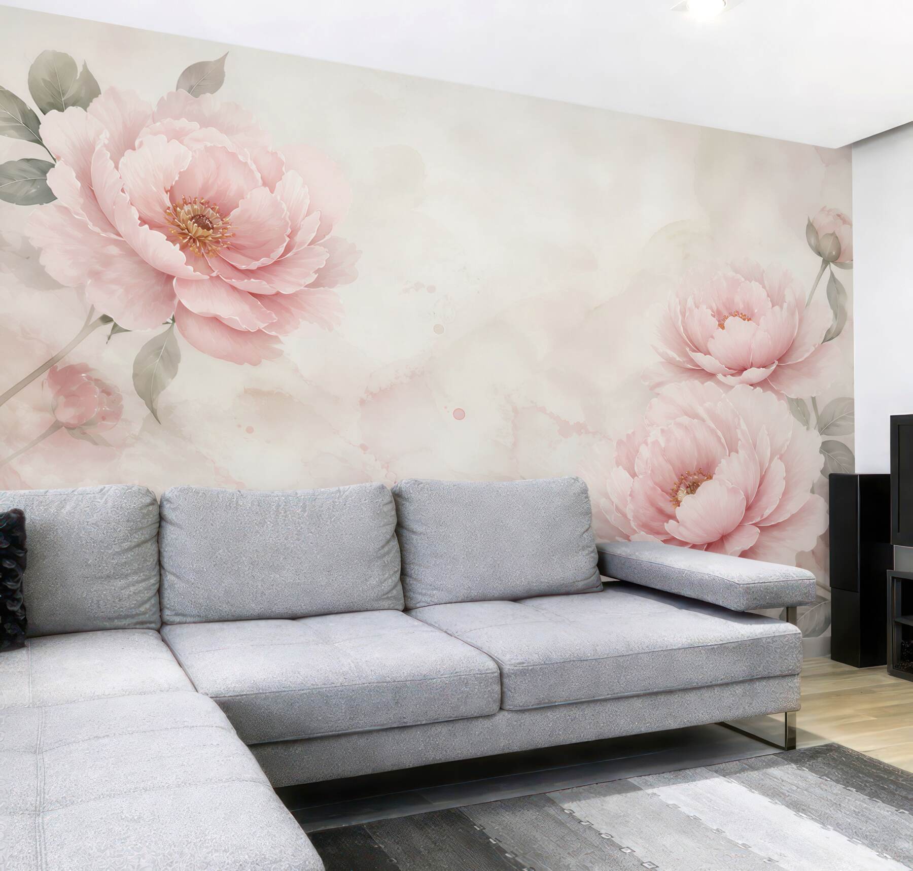 Fototapeta pastelowe piwonie różowe na jasnym tle elegancka do sypialni