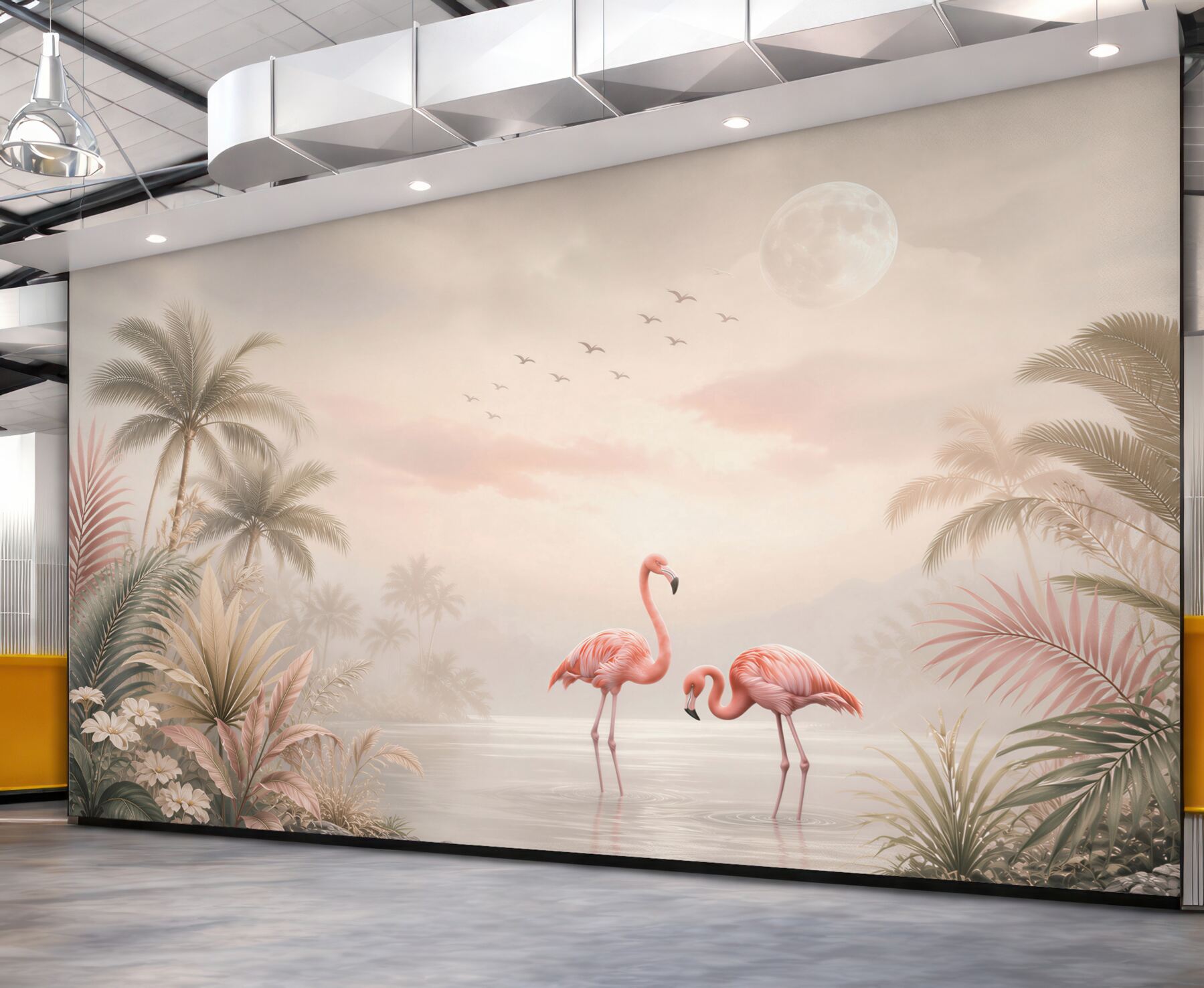 Fototapeta flamingi różowe nad wodą w tropikalnym krajobrazie