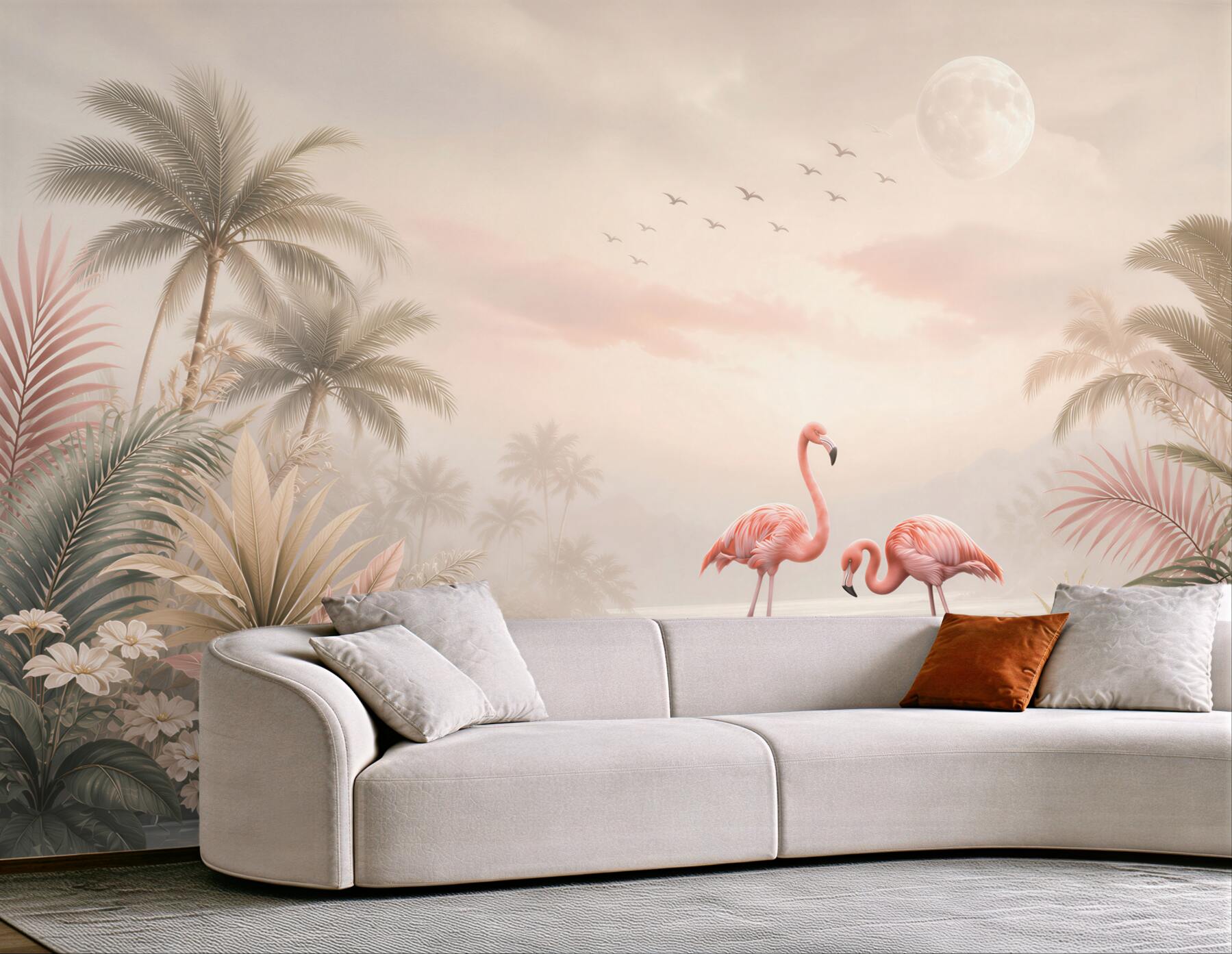 Fototapeta flamingi różowe nad wodą w tropikalnym krajobrazie