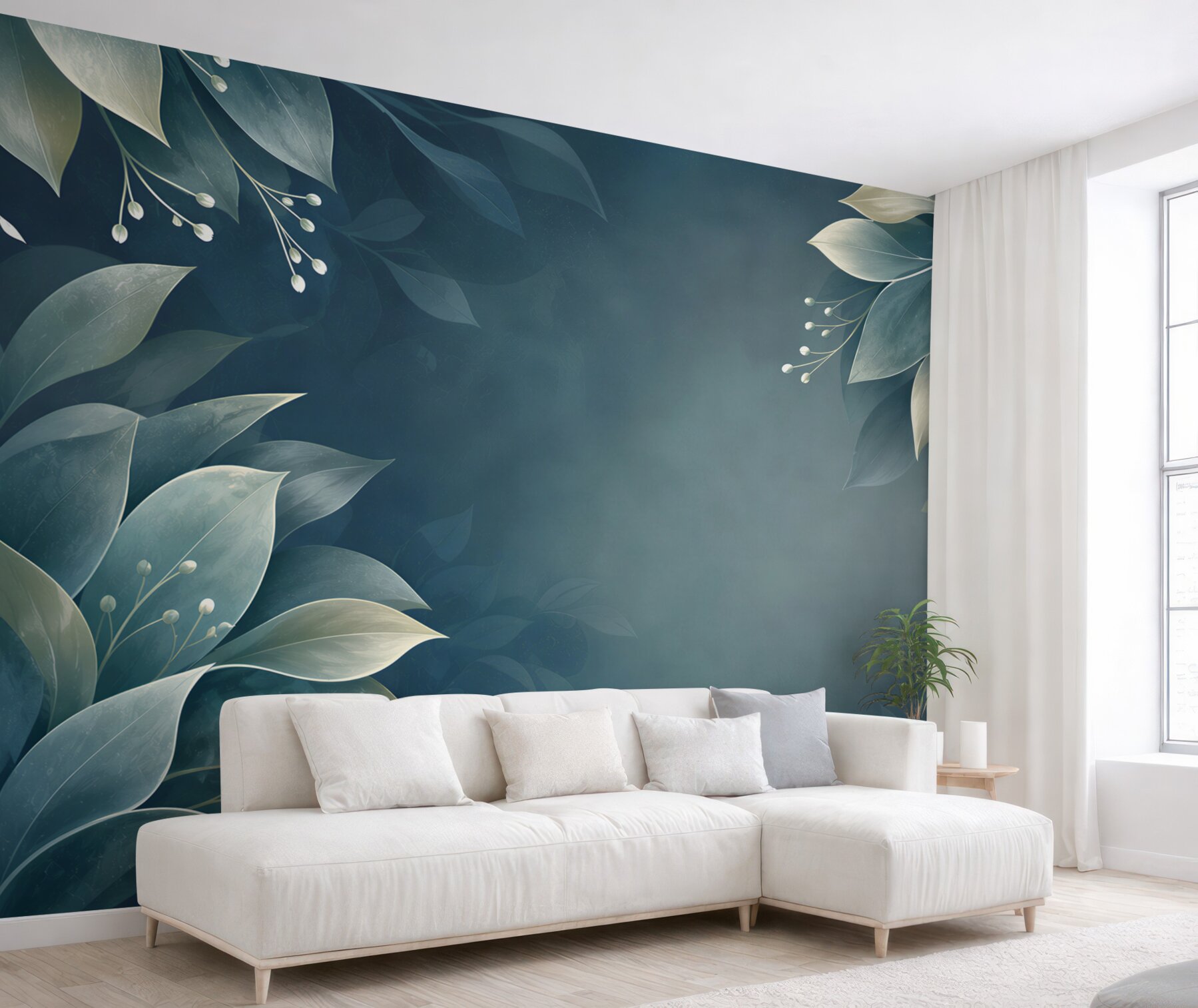 Fototapeta niebieskie liście botaniczne na ciemnym tle nowoczesna