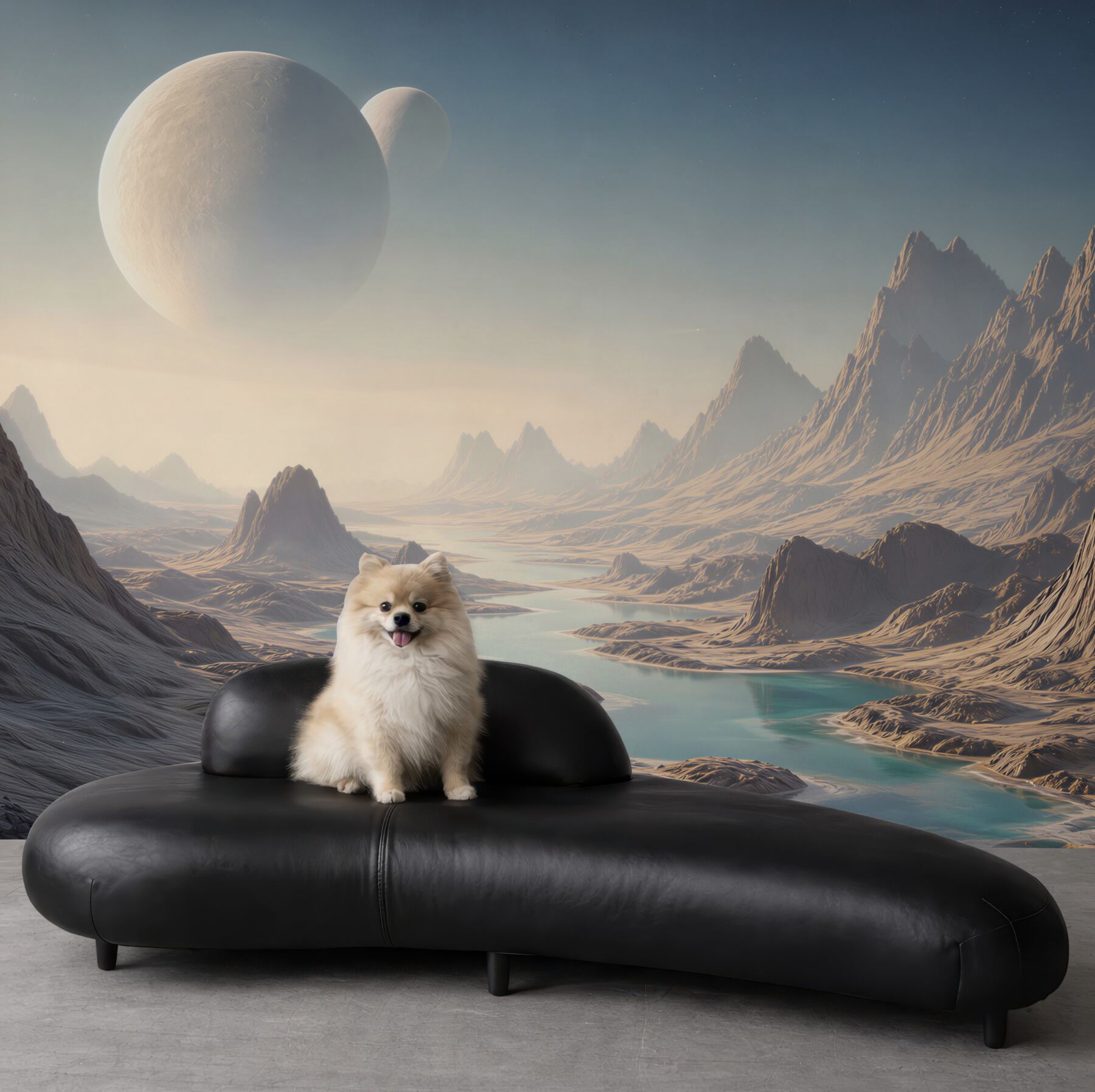 Fototapeta kosmiczny krajobraz z planetami i błękitnym jeziorem